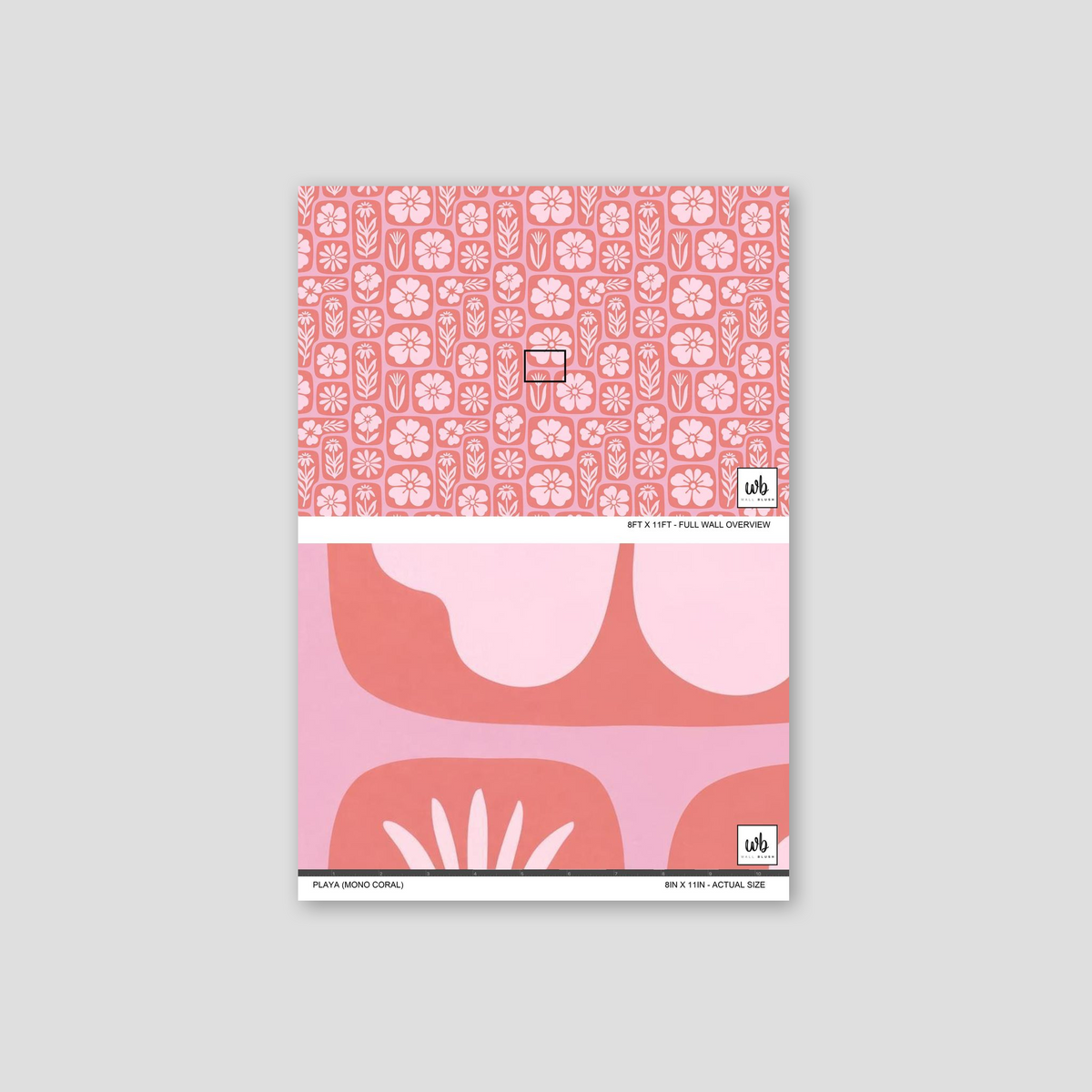 Pink and coral floral wallpaper sample with abstract botanical motifs