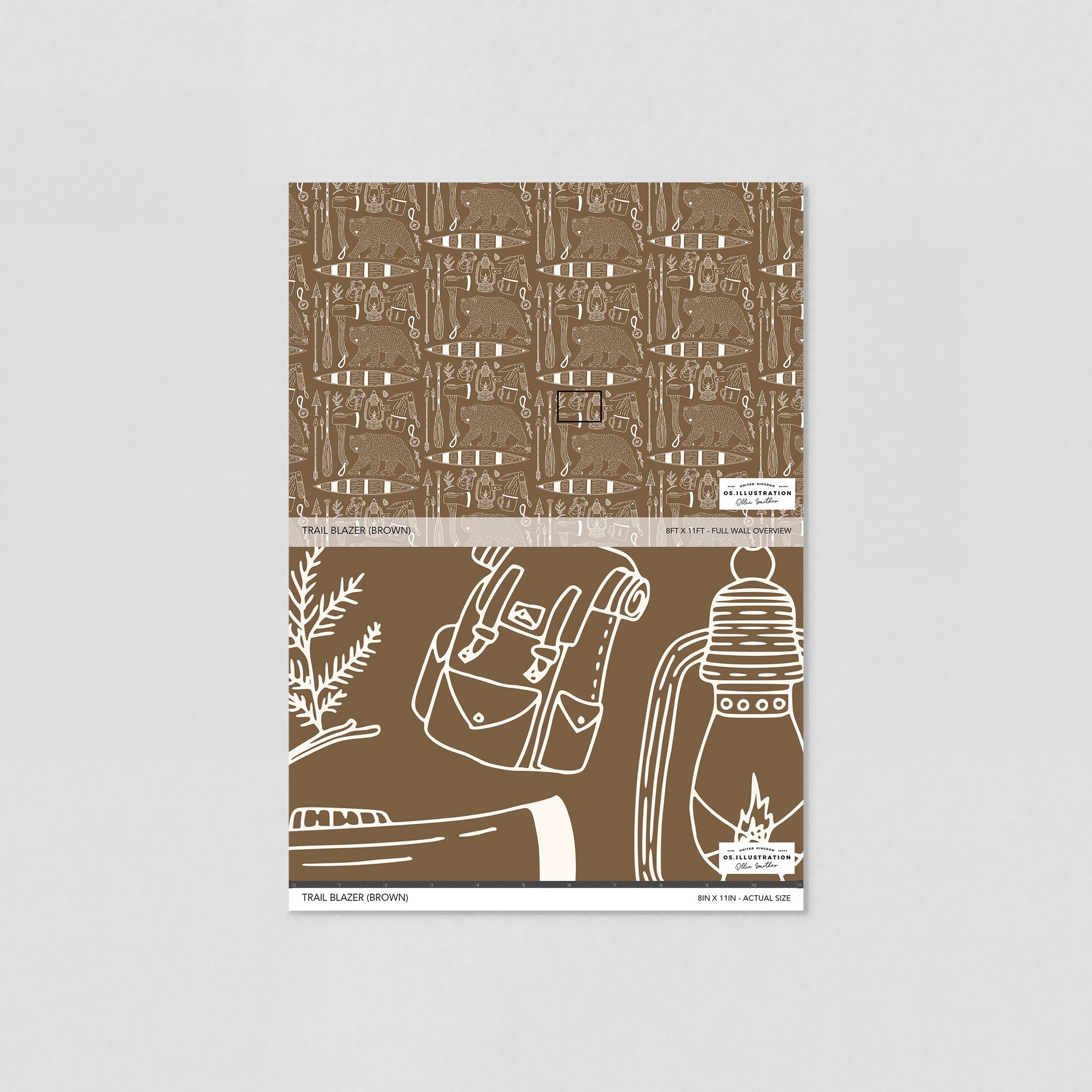 "Wall Blush's 'Trail Blazer (Brown)' Wallpaper sample displayed, ideal for enhancing a home office's decor."