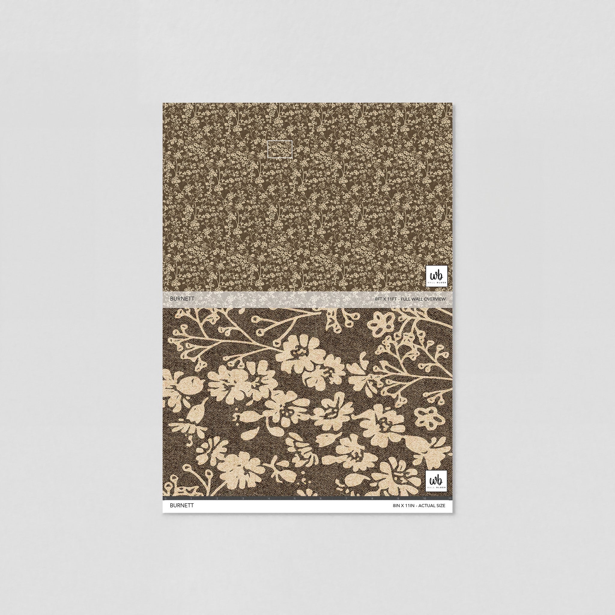 "Wall Blush Burnett Wallpaper sample with floral pattern, ideal for living room decor focus."