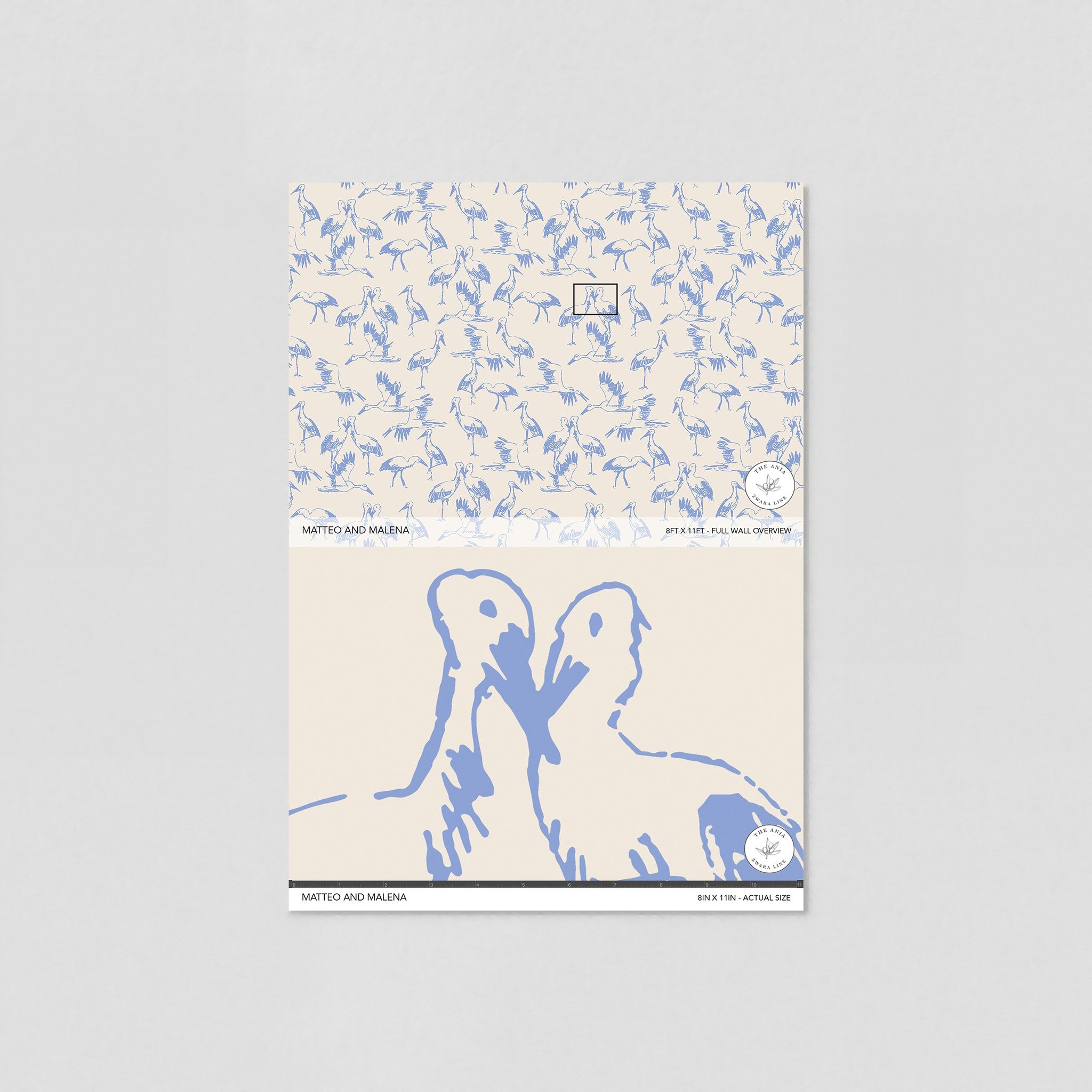 "Wall Blush brand Matteo and Malena Wallpaper in a modern bedroom setting, showcasing playful bird design."