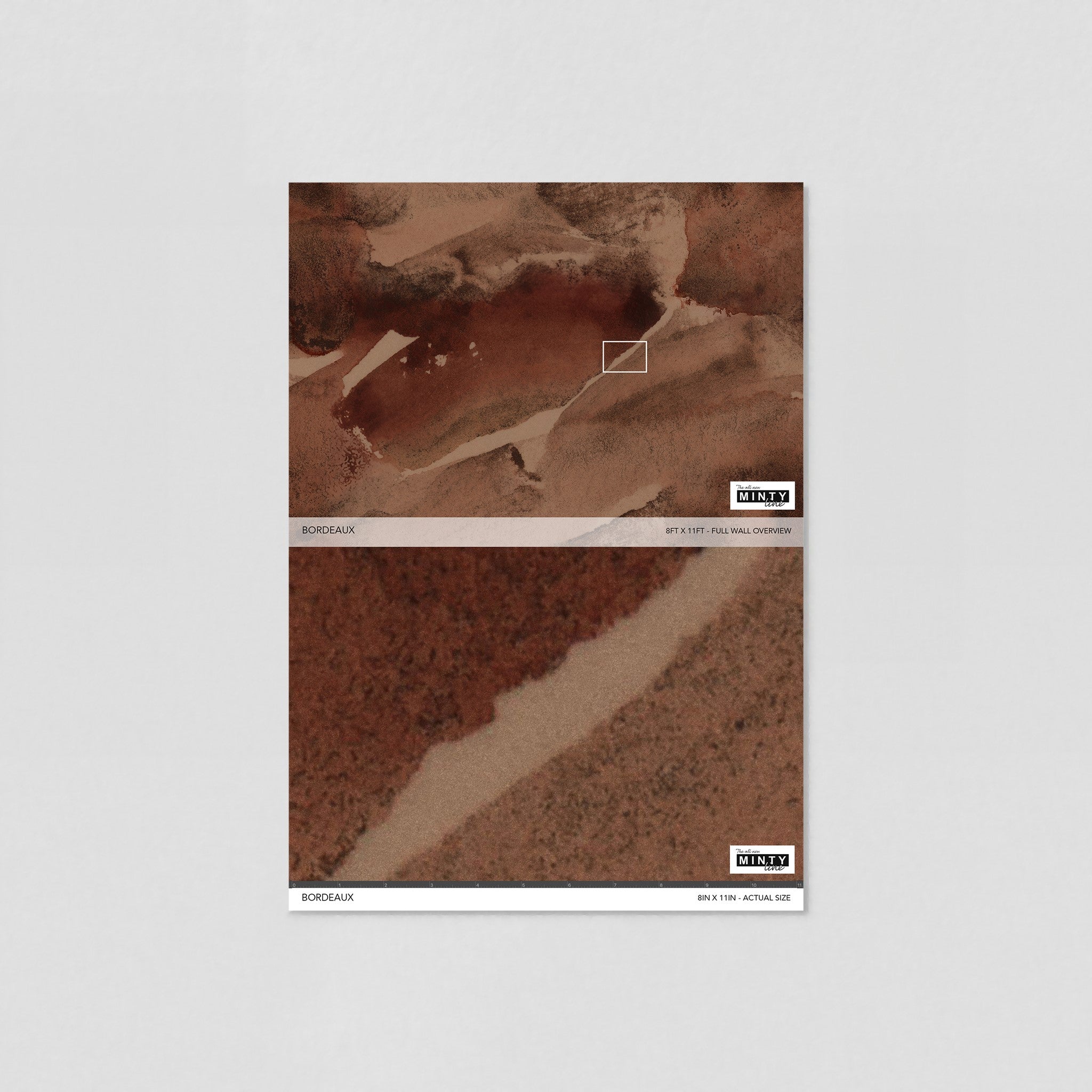 "Bordeaux Wallpaper texture sample by Wall Blush displayed in a neutral-toned room setting."