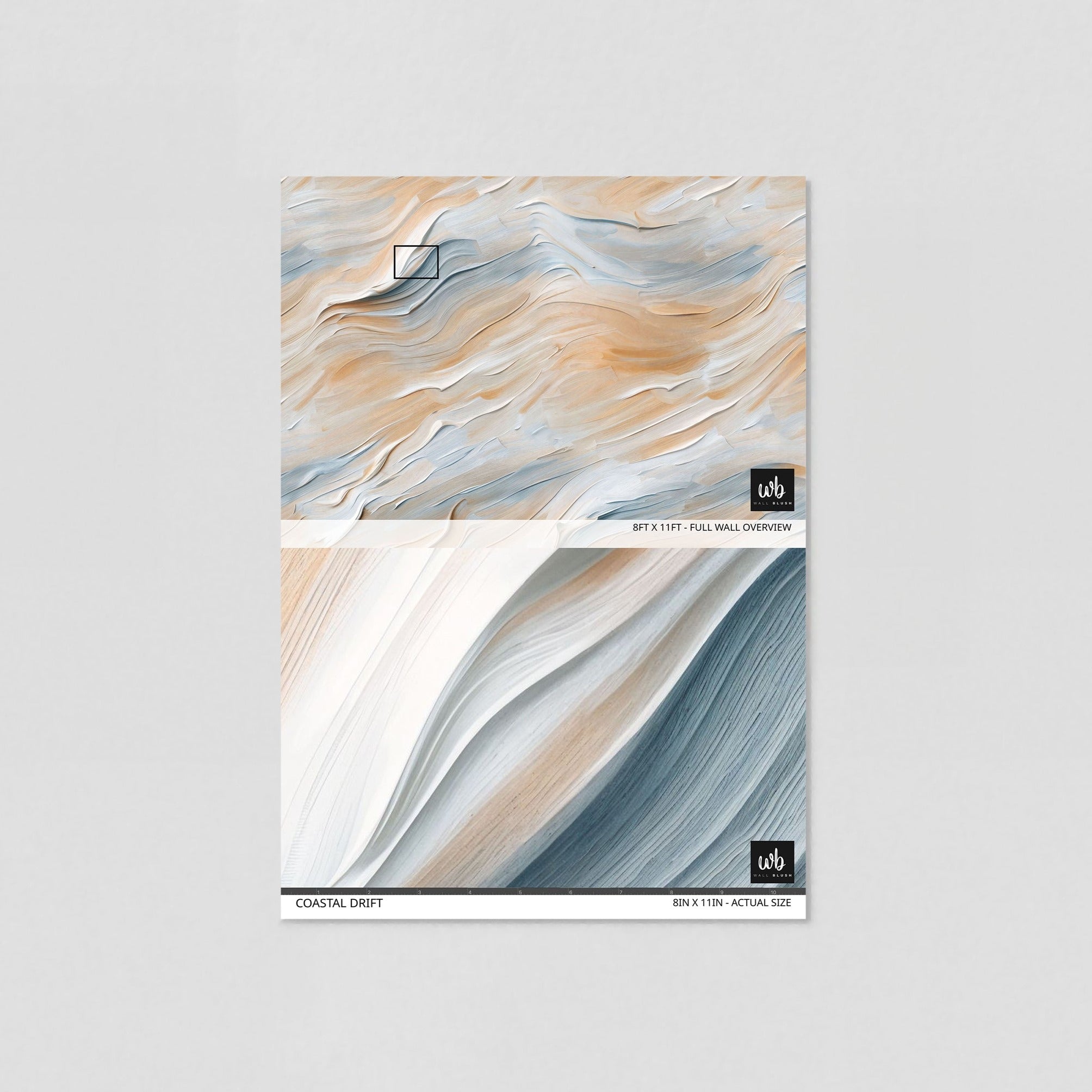 Alt: "Wall Blush Coastal Drift Wallpaper swatch, displayed as a trendy textured design ideal for a modern living room."