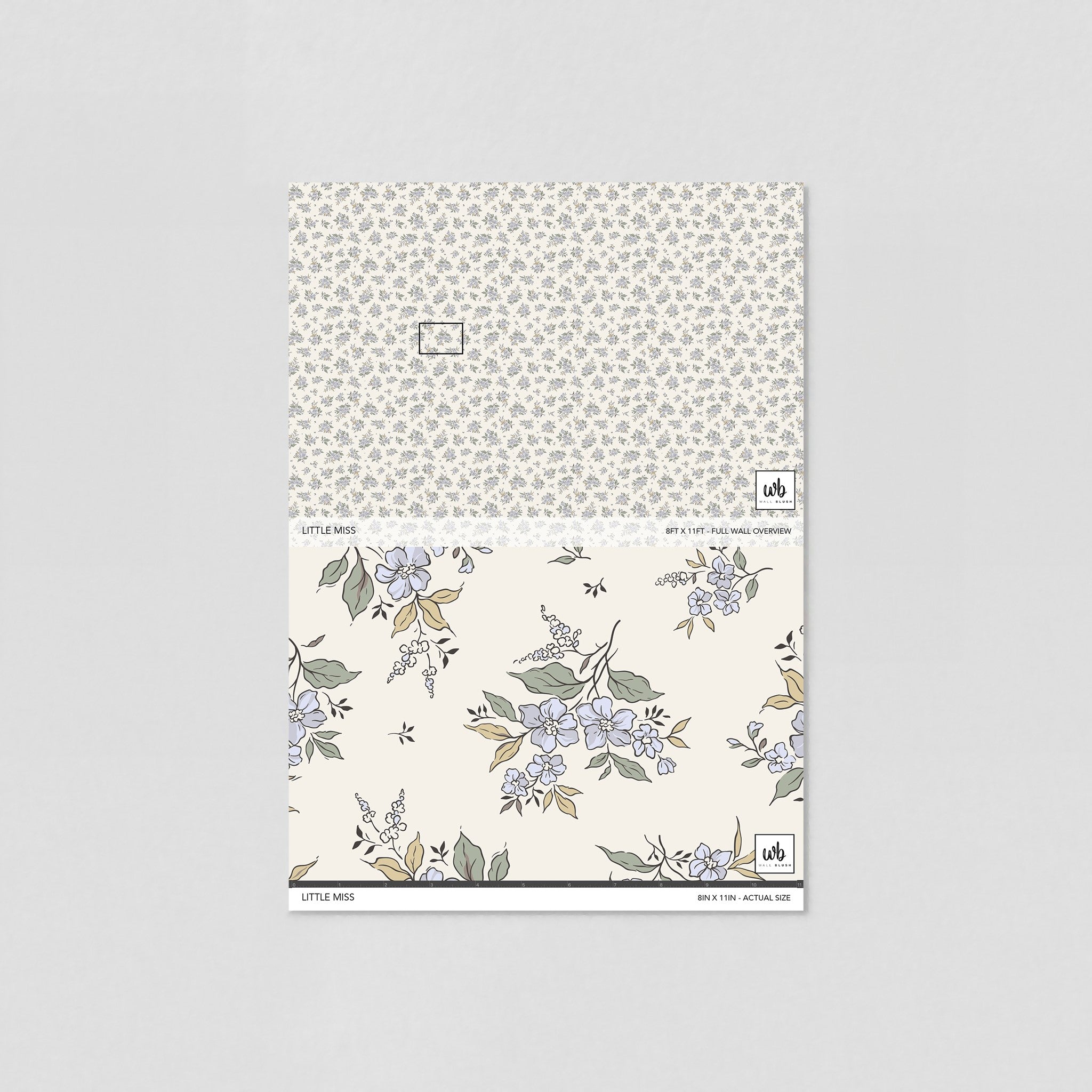 "Wall Blush brand Little Miss Wallpaper floral design for modern living room wall decor focus"