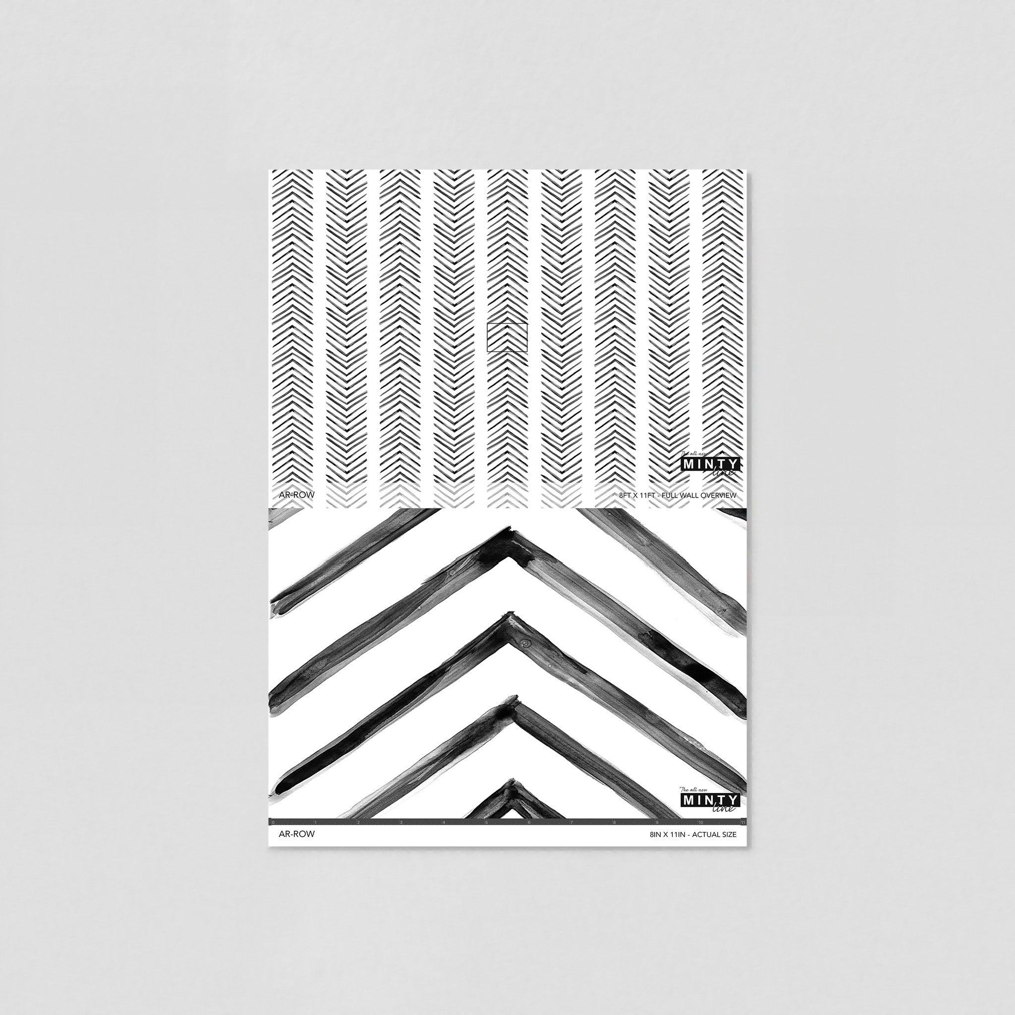 "Ar-row Wallpaper by Wall Blush on display, ideal for a modern living room, showcasing its unique pattern."