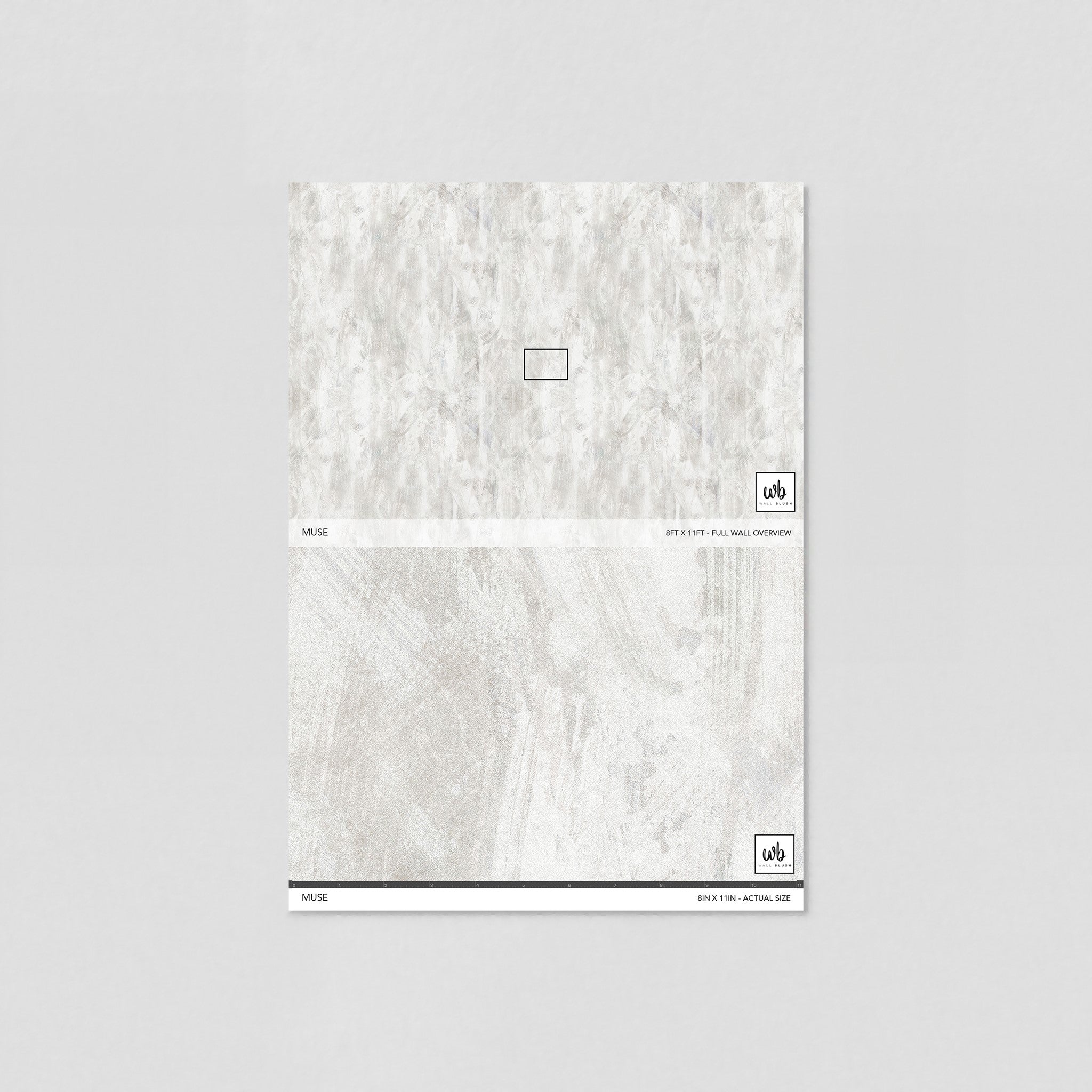 "Muse Wallpaper by Wall Blush showcased in a modern neutral-toned room setting, emphasizing stylish wall design."
Note that the image provided is a sample display and not an actual room, but the alt text serves to give context on how the product might appear in a room environment.