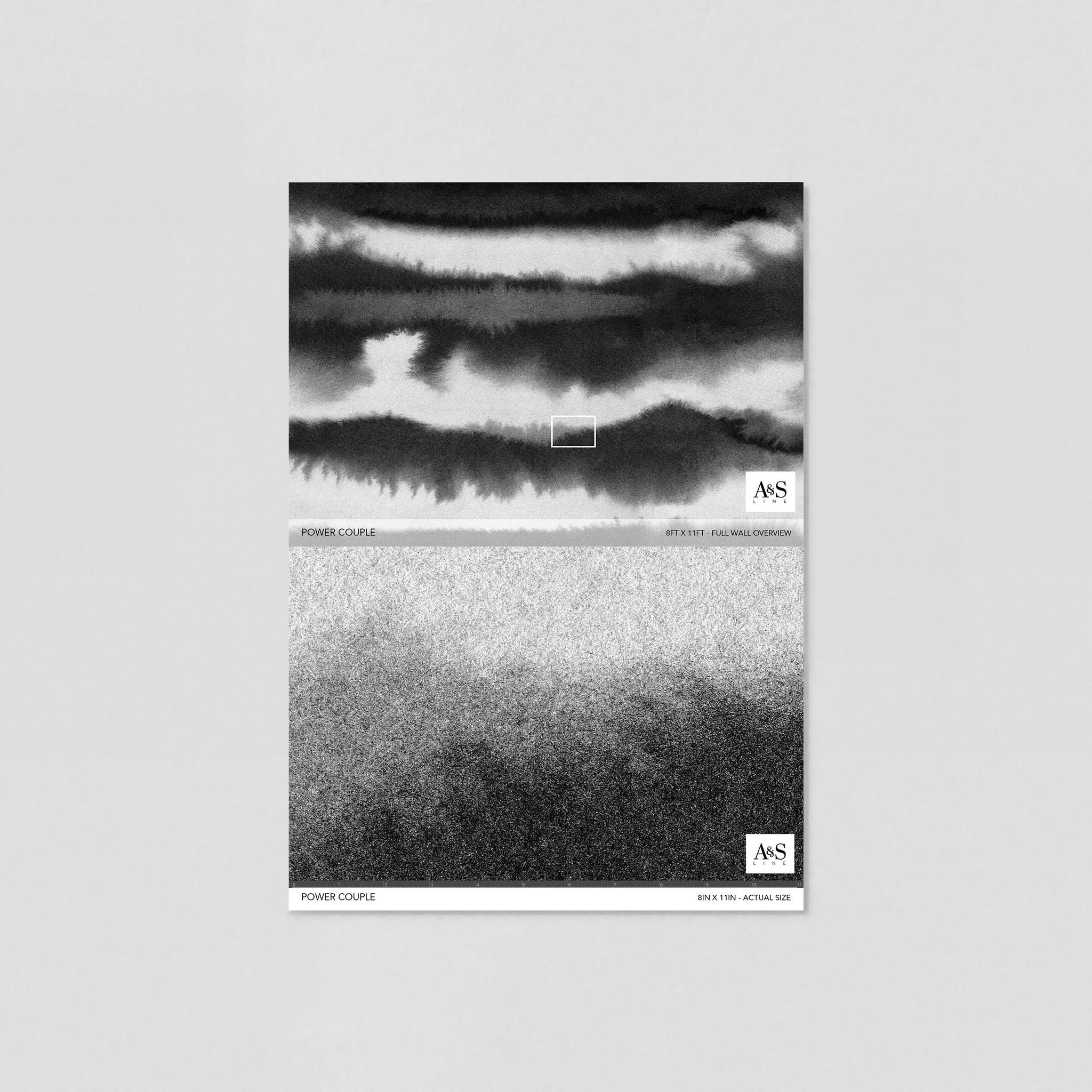 "Wall Blush 'Power Couple Wallpaper' sample displayed against a white background focusing on texture and design."
(Note: The image provided looks like a sample display of wallpaper and not an installed example in a room. The alt text is crafted to describe what is visible in the image.)