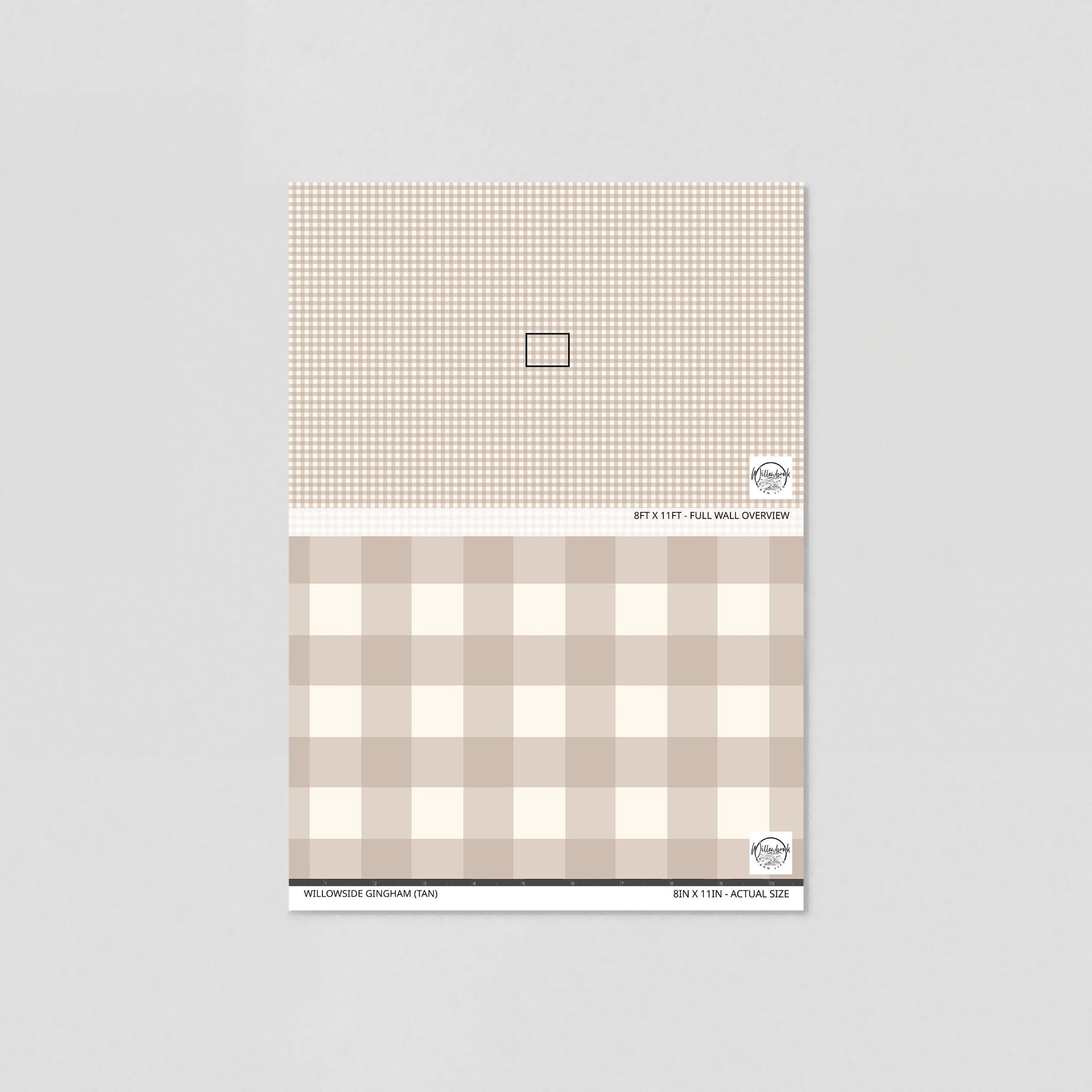 Willowside Gingham (Tan) Wallpaper - 8 FT H X 10 FT W Luxe Peel and Stick