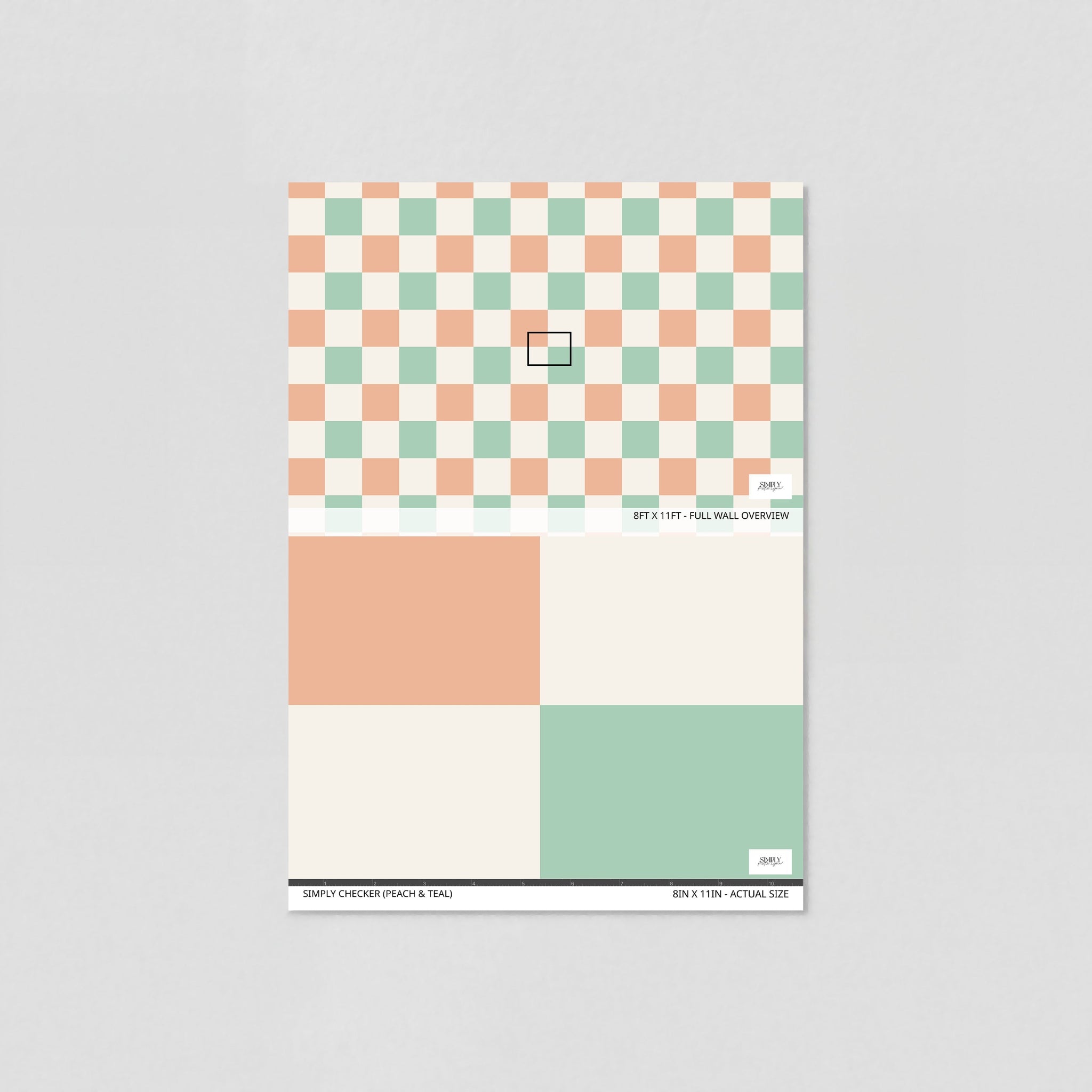 Simply Checker (Peach & Teal) Wallpaper