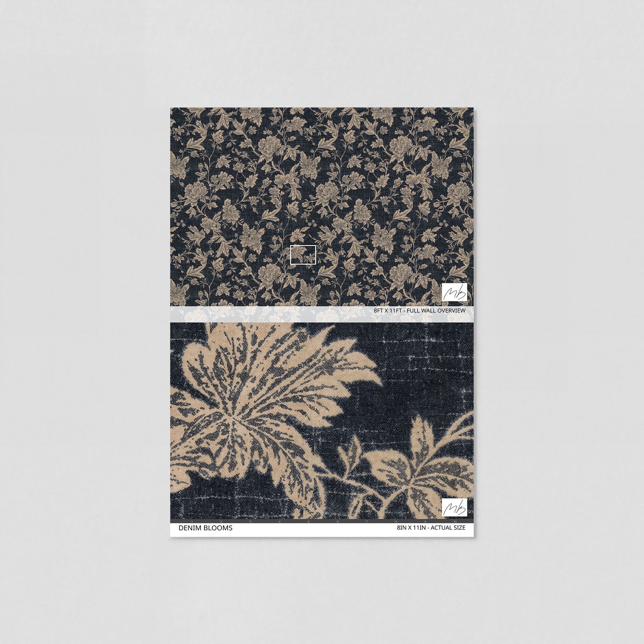 Denim Blooms Wallpaper - 8 FT H X 8 FT W Traditional