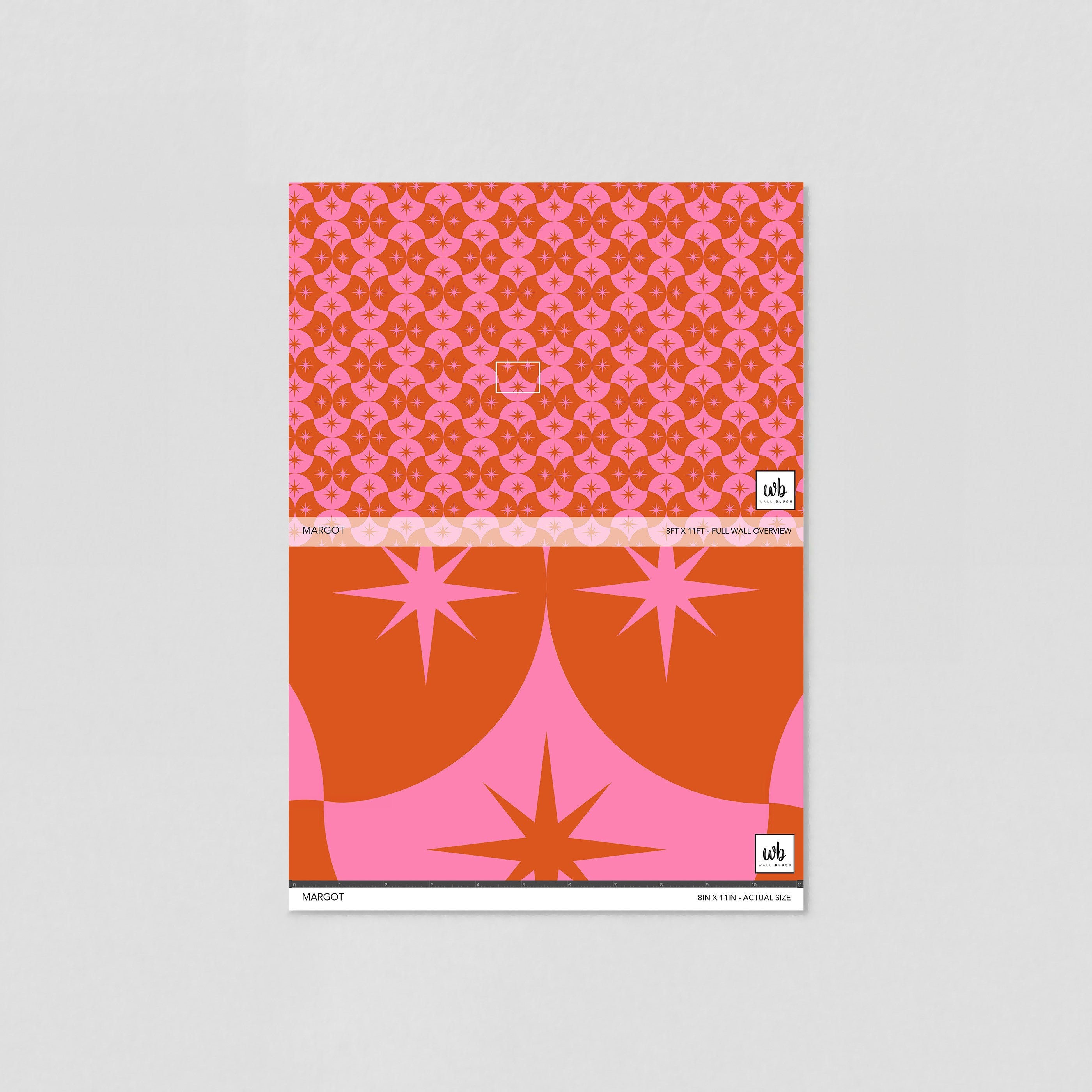 "Margot Wallpaper by Wall Blush in styled living room setting with vibrant mid-century design focus."