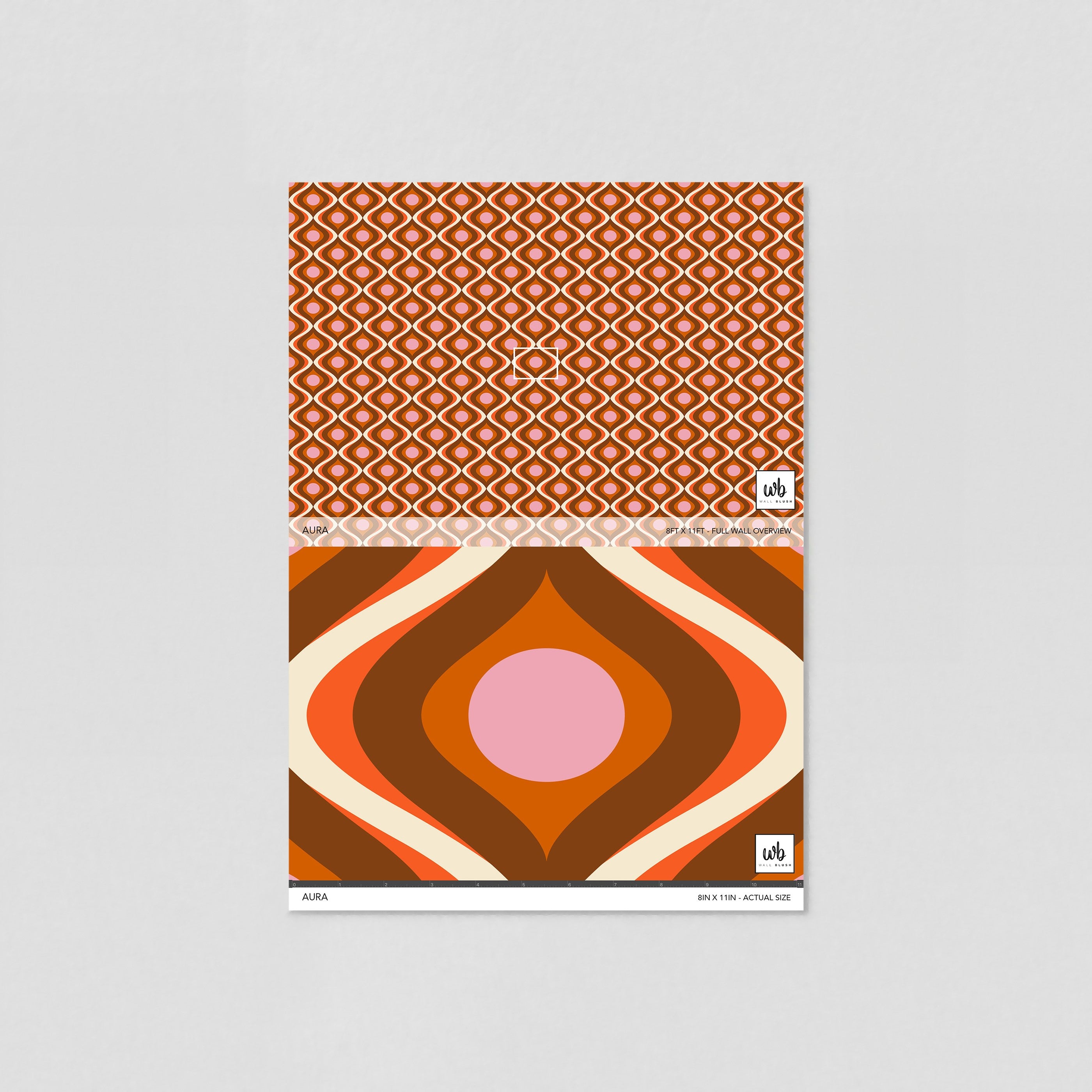 Alt text: "Aura Wallpaper by Wall Blush in a modern living room, showcasing retro geometric pattern design focus."
(Note: The type of room isn't visible in the image, so "modern living room" is used as a common application scenario for wallpaper. If the room type is known, replace "modern living room" with the specific room type.)