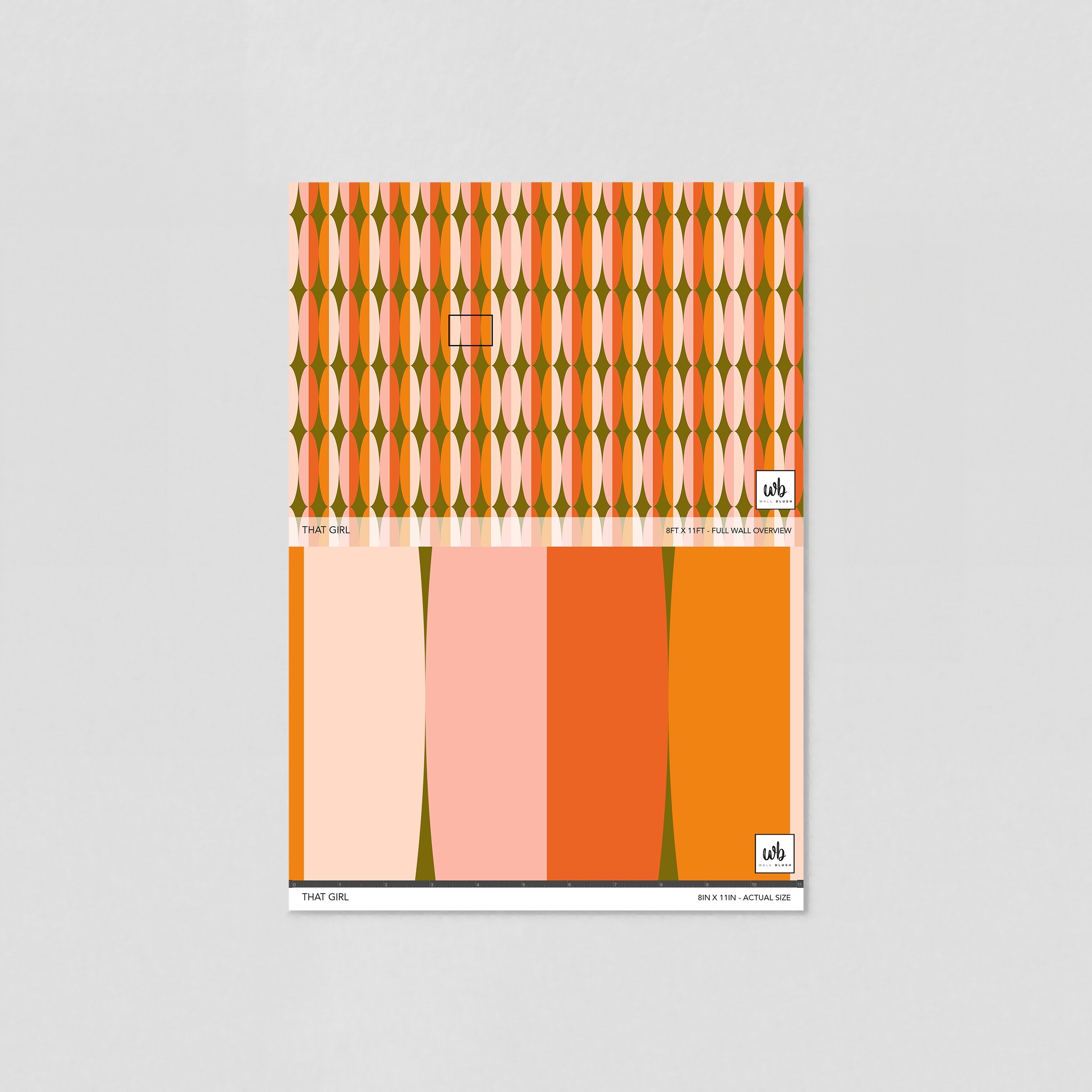 "Wall Blush's THAT GIRL Wallpaper sample, showcased in a modern living room setup, as the prominent decor feature."