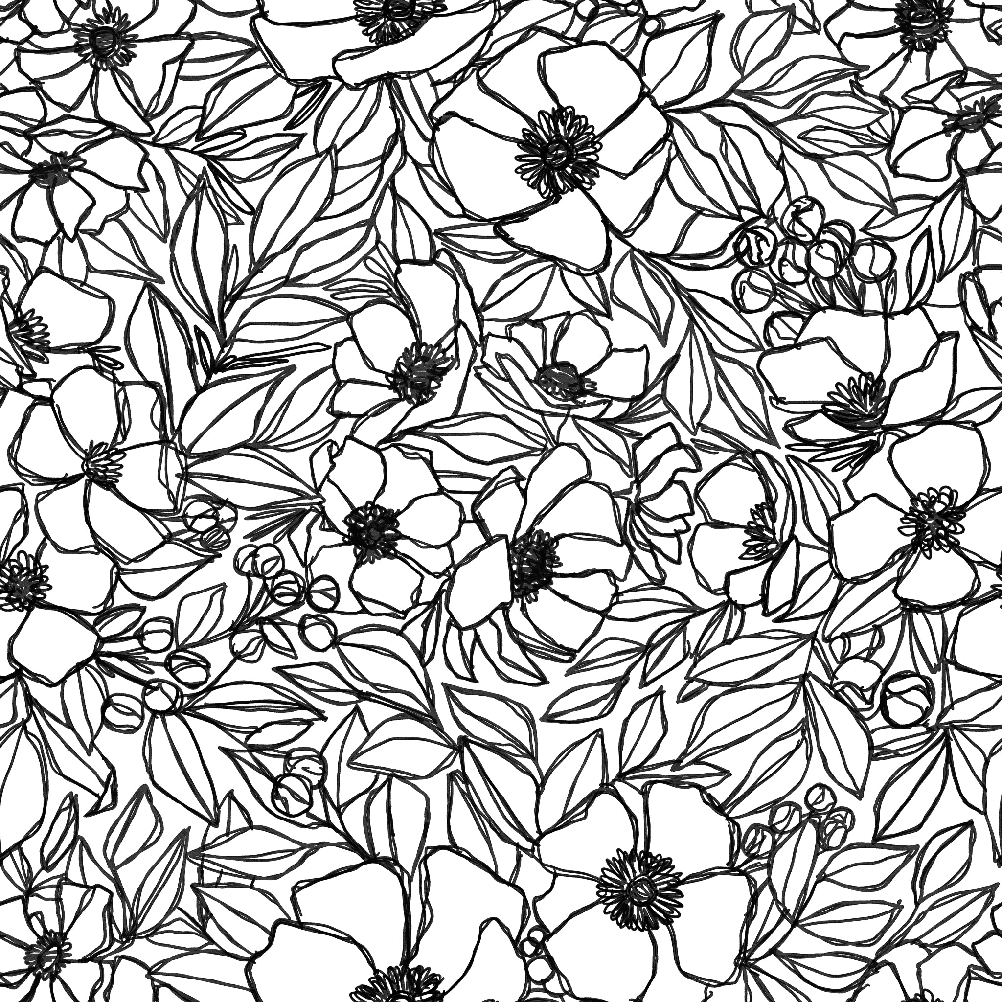 "Wall Blush's Inked Blossom Wallpaper featuring floral designs, ideal for a chic and modern living space."