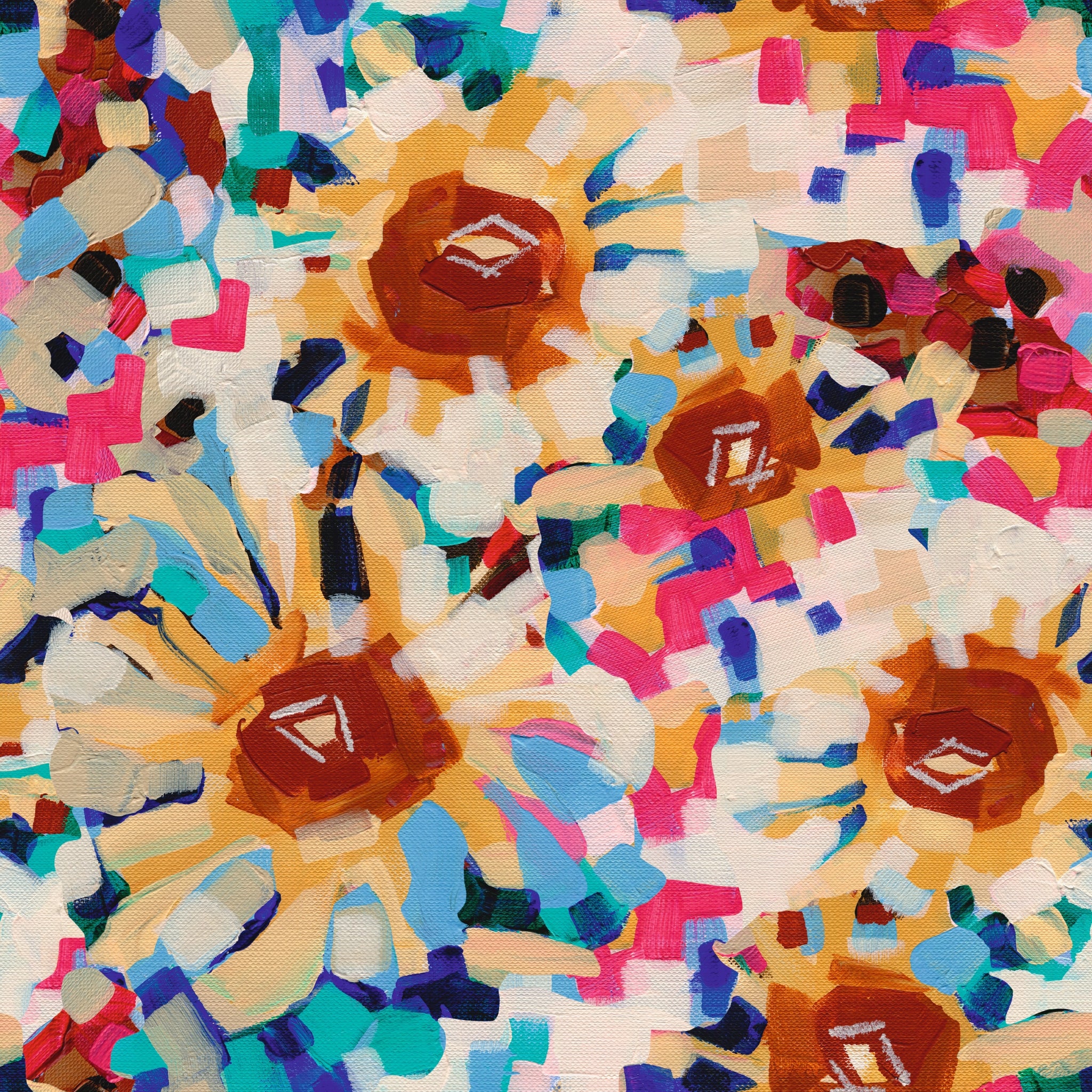 "El Sol Wallpaper by Wall Blush with colorful abstract design enhancing the modern living room ambiance."