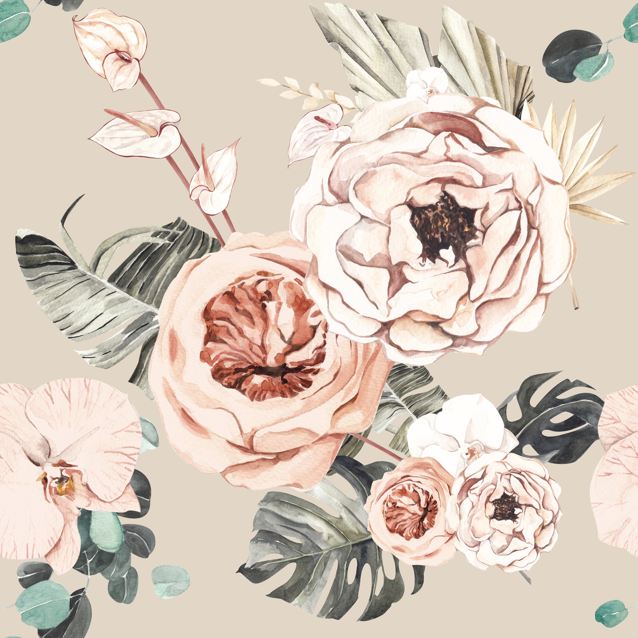 "Wall Blush's Terracotta Blooms Wallpaper in an elegant living room, showcasing floral design as the focal point."