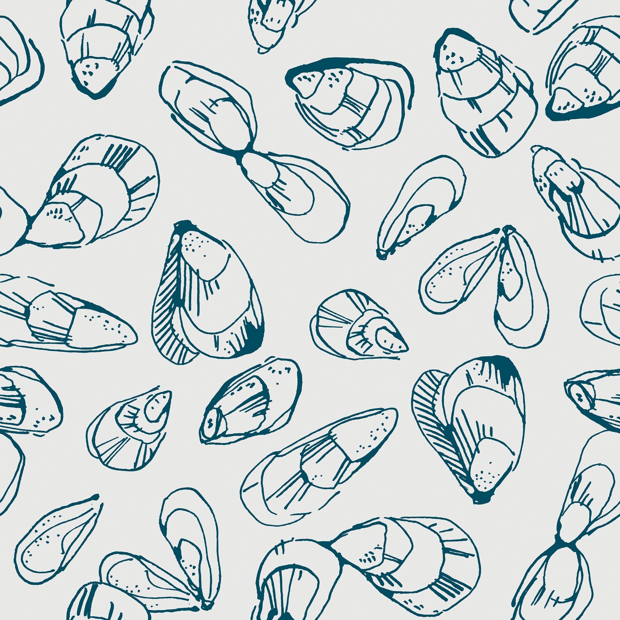 "Sebastian Wallpaper by Wall Blush in a contemporary bedroom setting, emphasizing stylish shell pattern design."