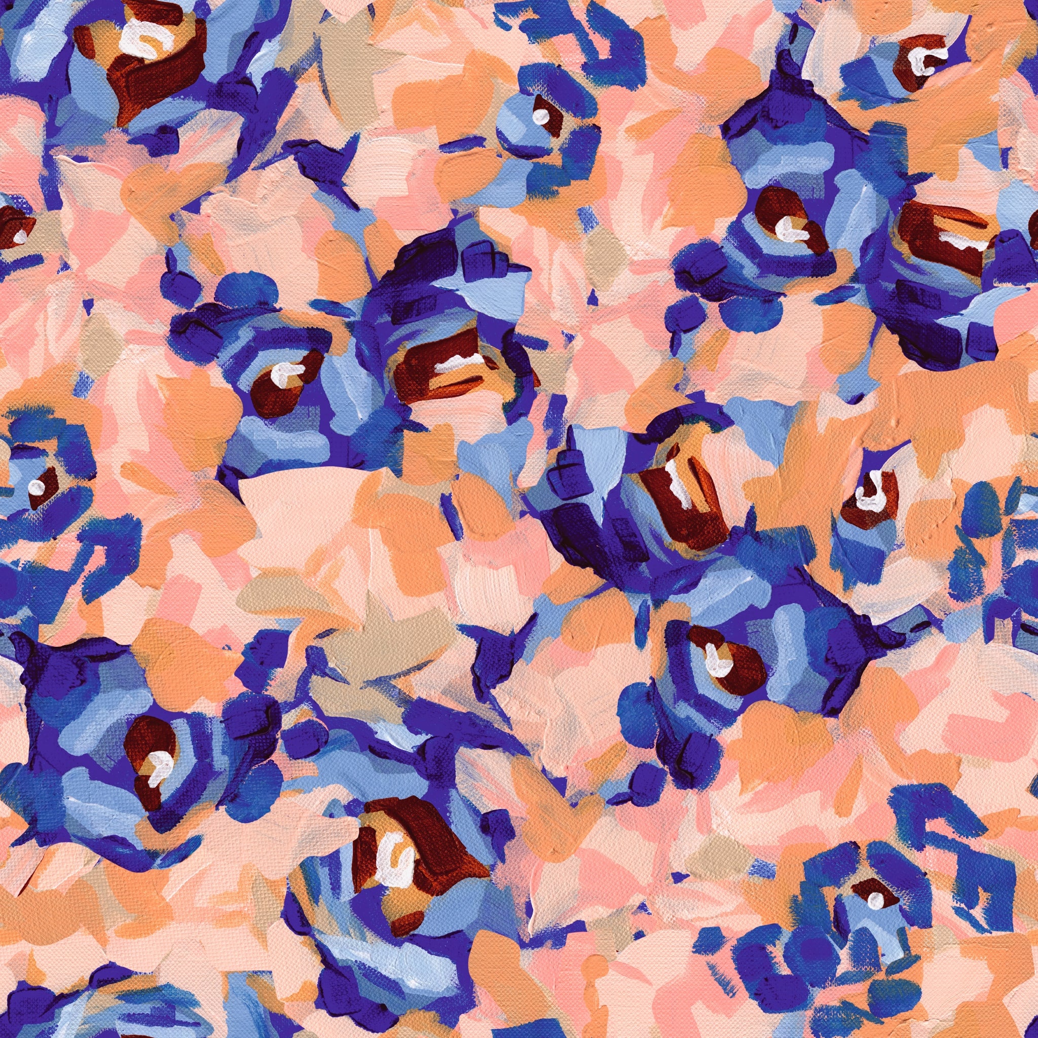 "Wall Blush's Pedregalejo Wallpaper in a vibrant abstract floral pattern, ideal for enhancing living room walls."