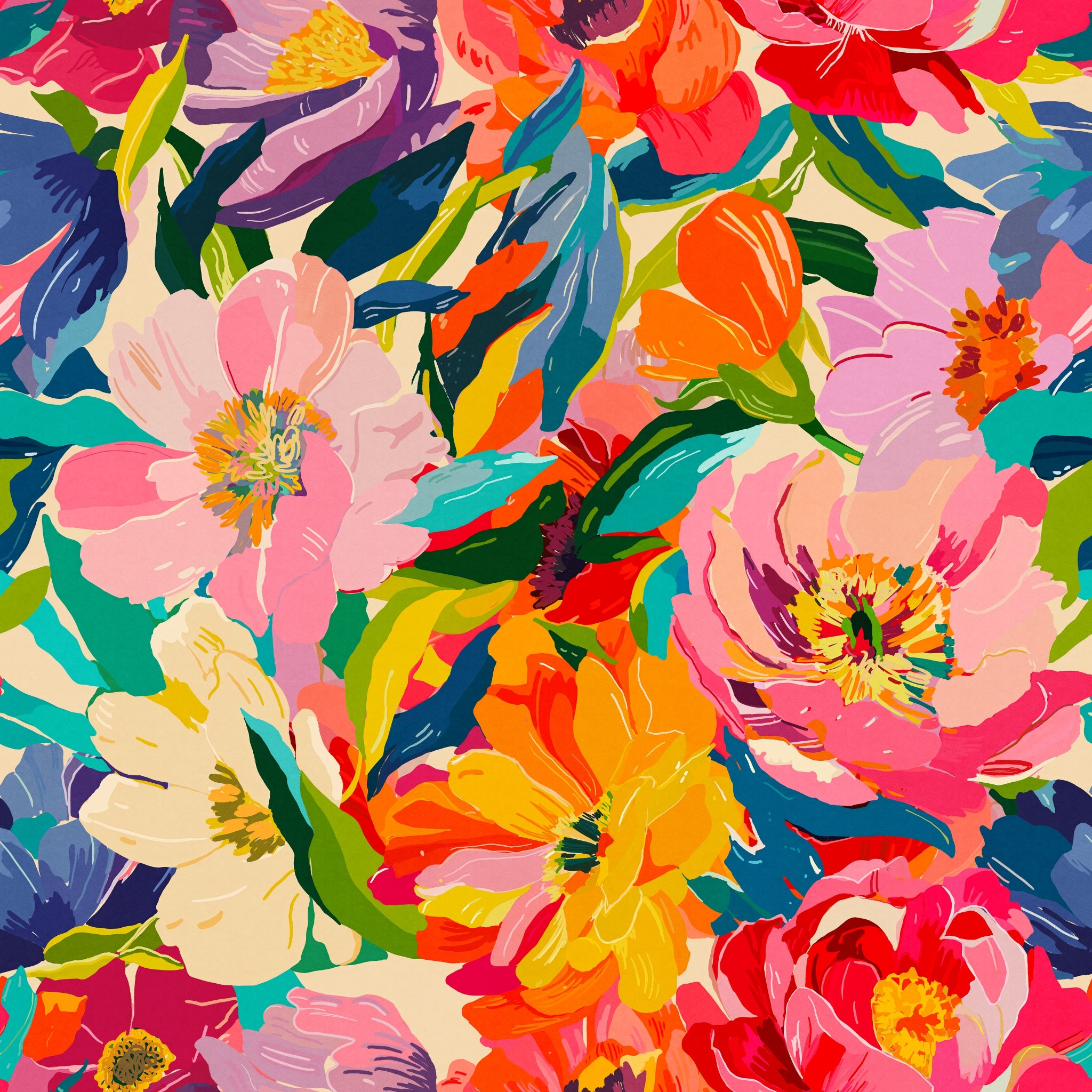 "Vibrant Rebbie Wallpaper by Wall Blush with floral pattern enhancing living room decor."