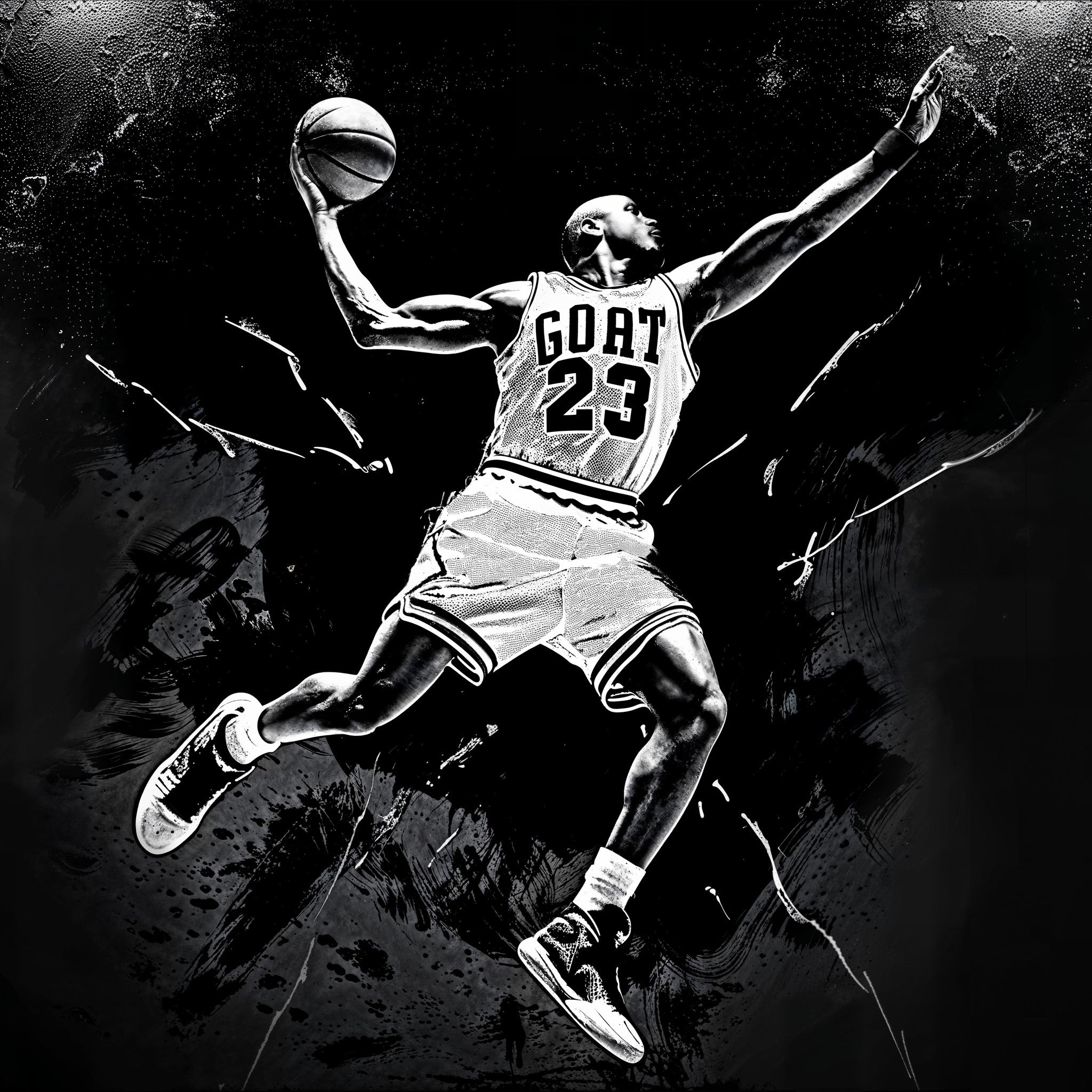 "Dynamic 'The GOAT Wallpaper' by Wall Blush in action-themed room, highlighting basketball inspiration."
(Note: The room type isn't visible, but the wallpaper's theme suggests an action or sports-themed room.)