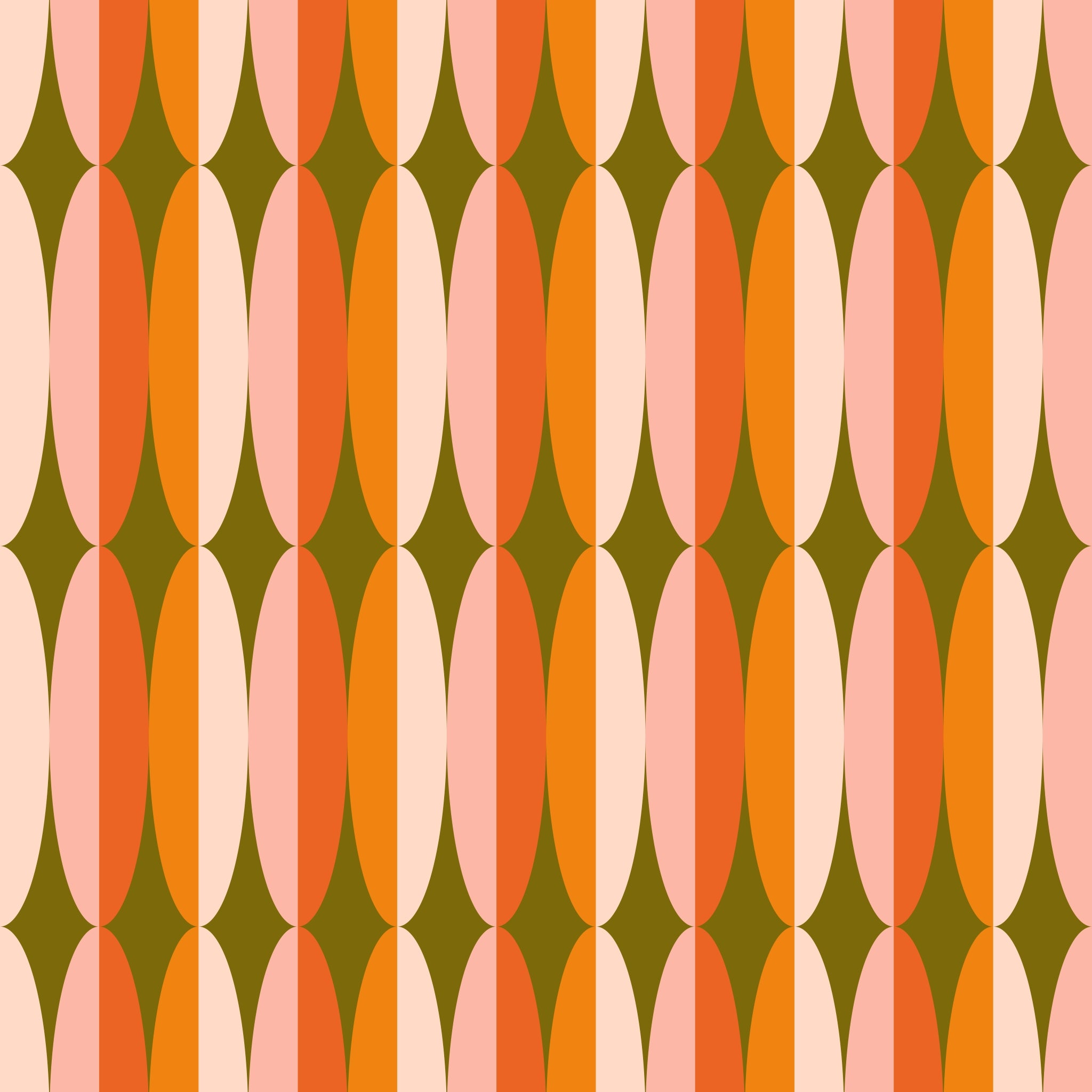 "Wall Blush THAT GIRL Wallpaper in stylish living room, warm tone retro pattern focus"