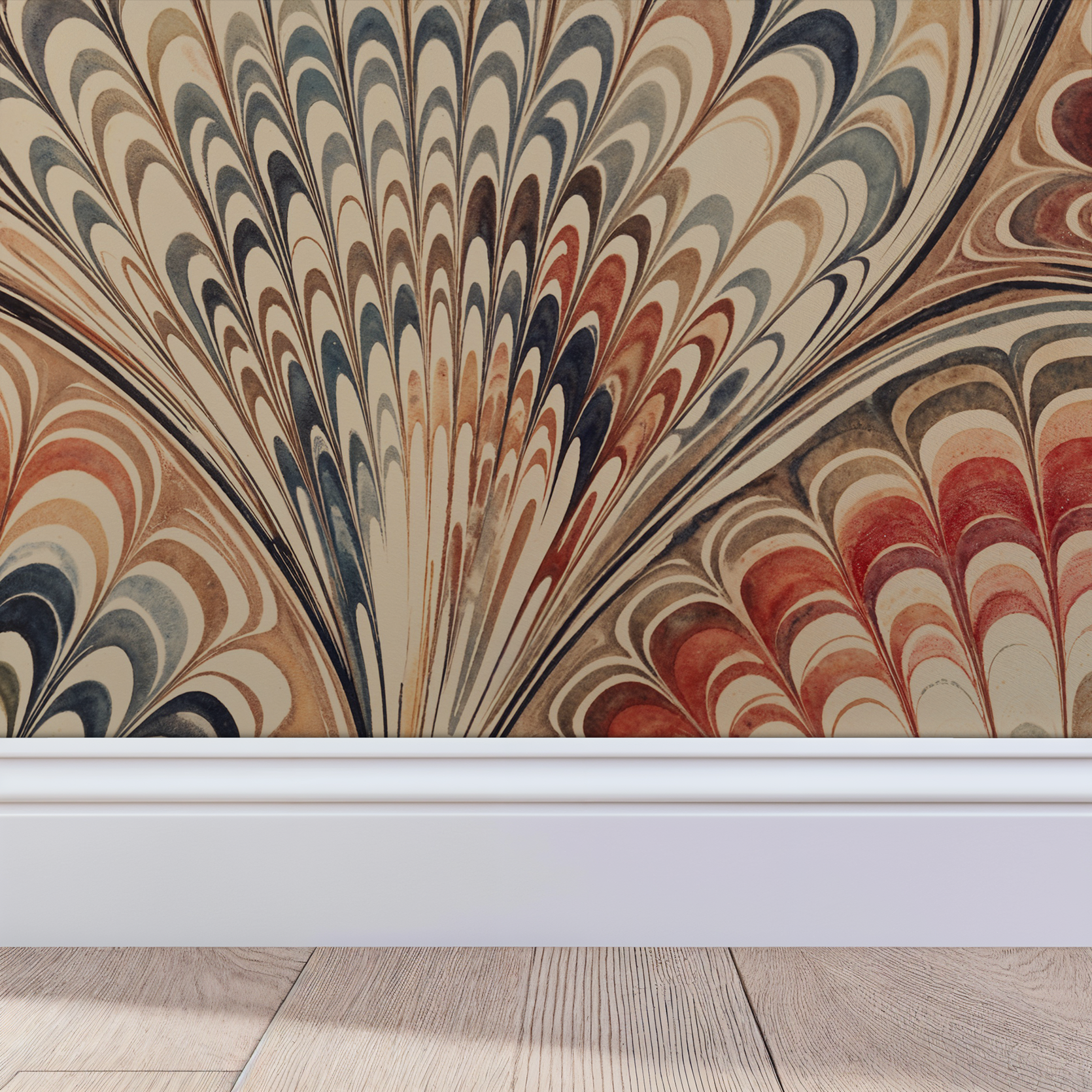 Siena Plume wallpaper with organic curvy pattern in rich tones.