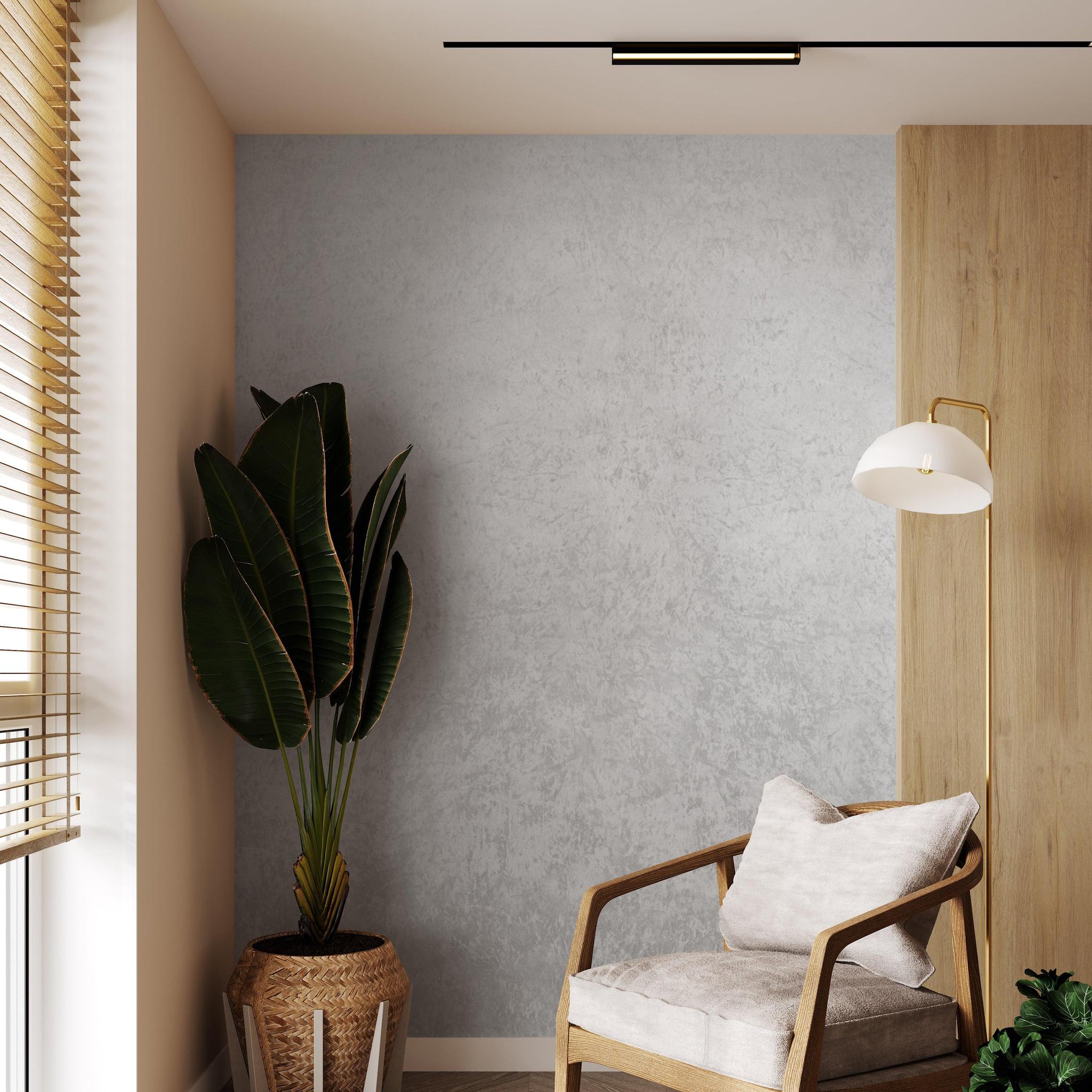 Silver Lining Wallpaper from The Kail Lowry Line in a modern minimalist living space with accent chair.