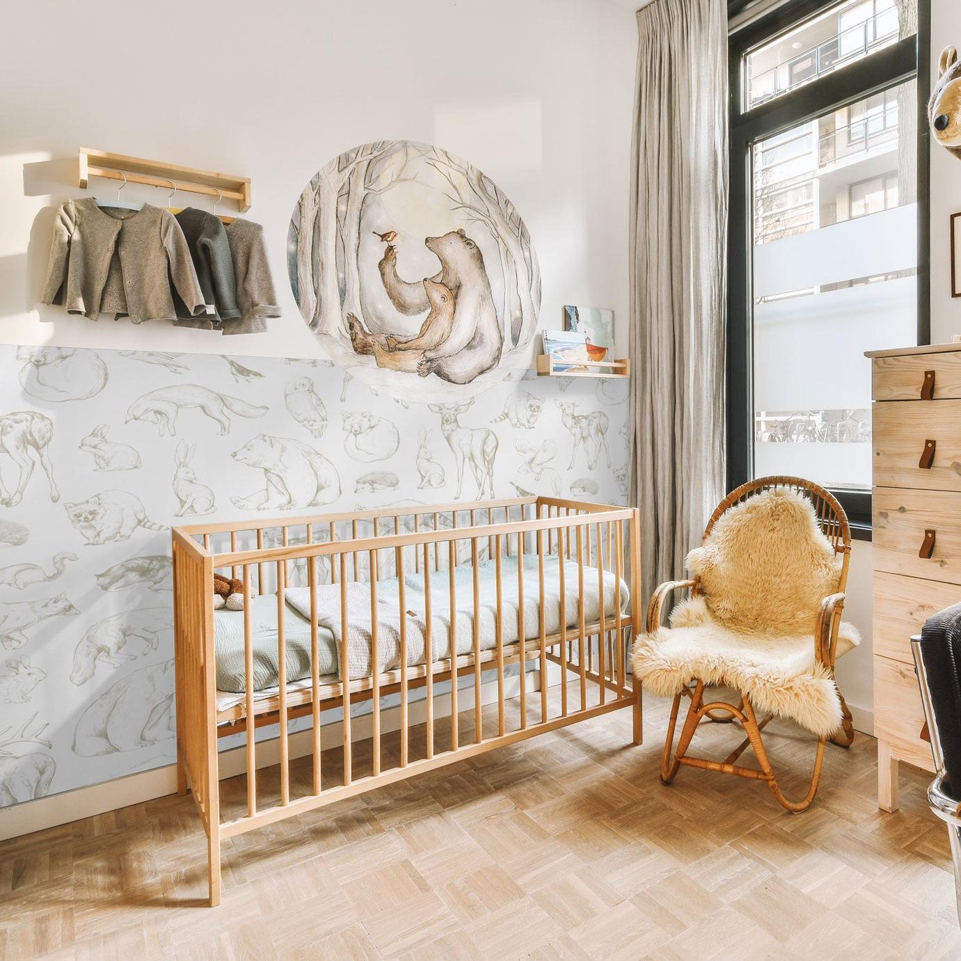 Waverley Wallpaper by Wall Blush SM01 featured in stylish nursery room, highlighting elegant wall decor.