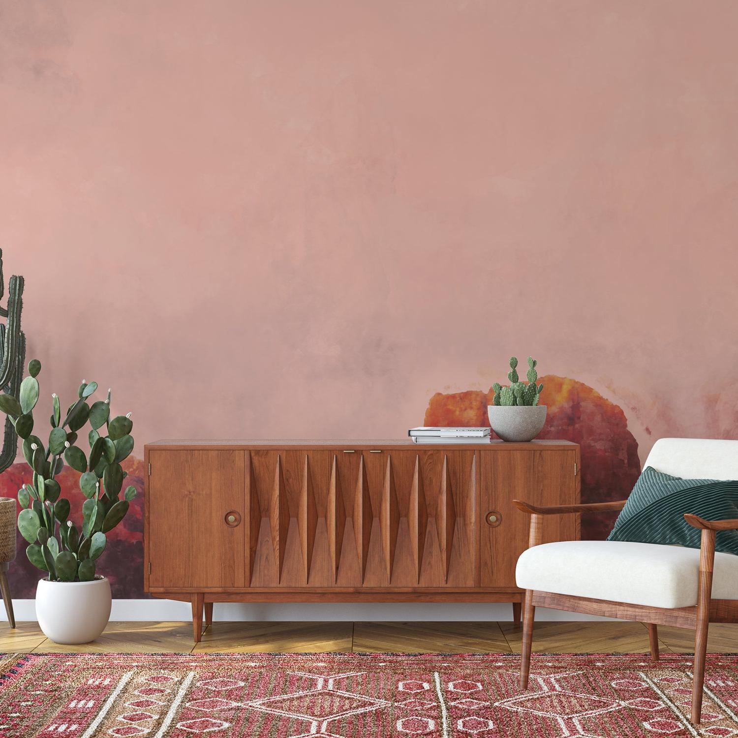 Wall Blush's Heart Thief Wallpaper in cozy living room with vintage furniture decor focus