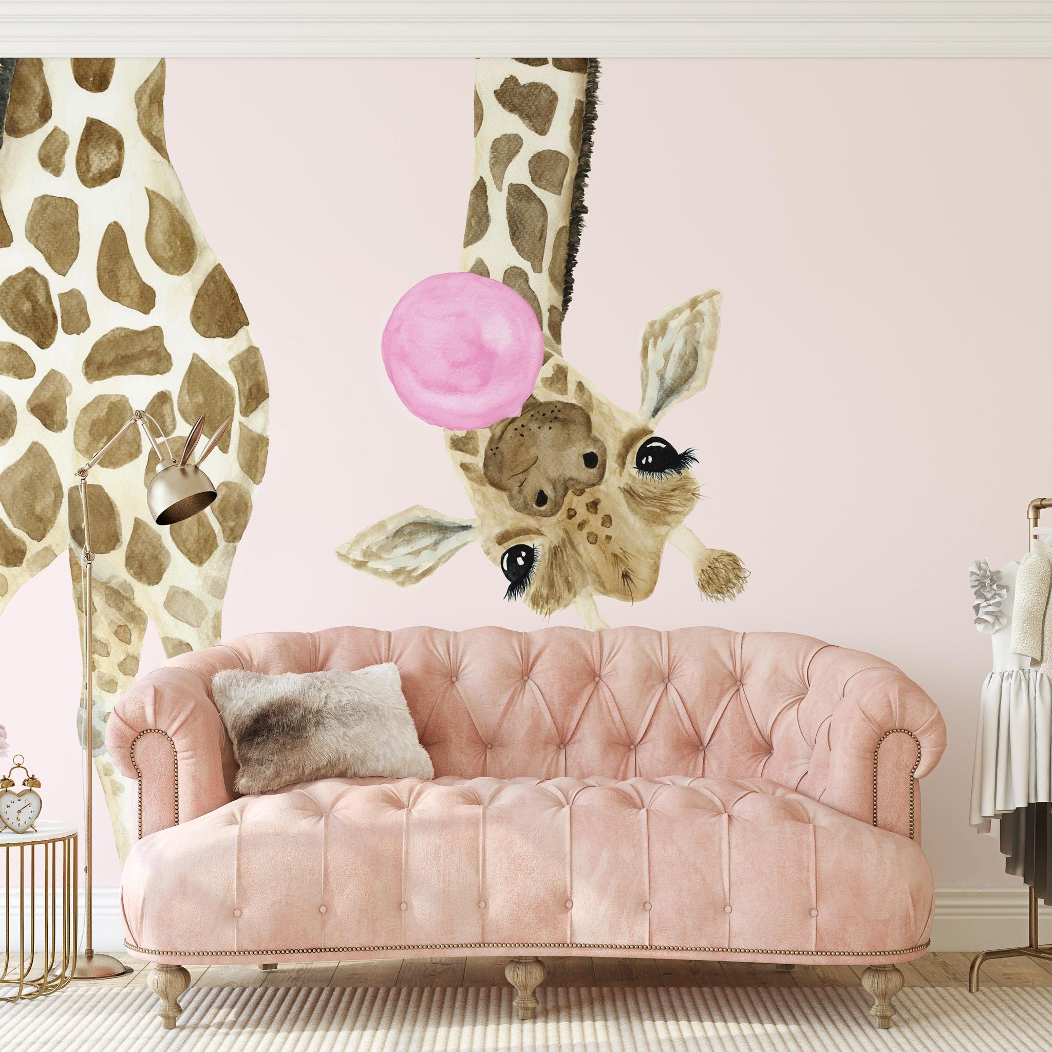 Stevie Kate Wallpaper by Wall Blush in a stylish children's room, showcasing playful giraffe patterns focused on decor.