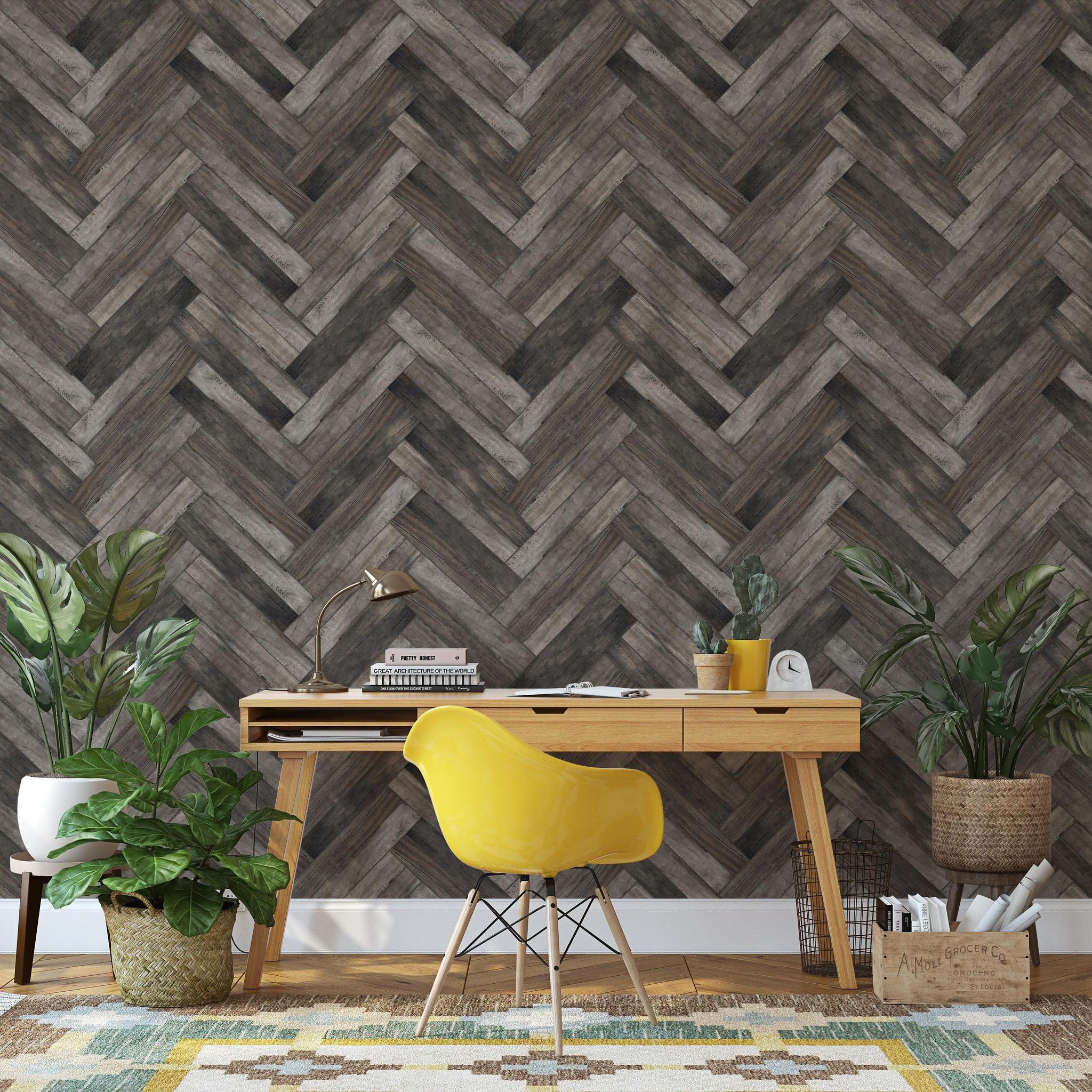 Country Roads Wallpaper from The Tamra Judge Line in a modern home office with focus on texture.
