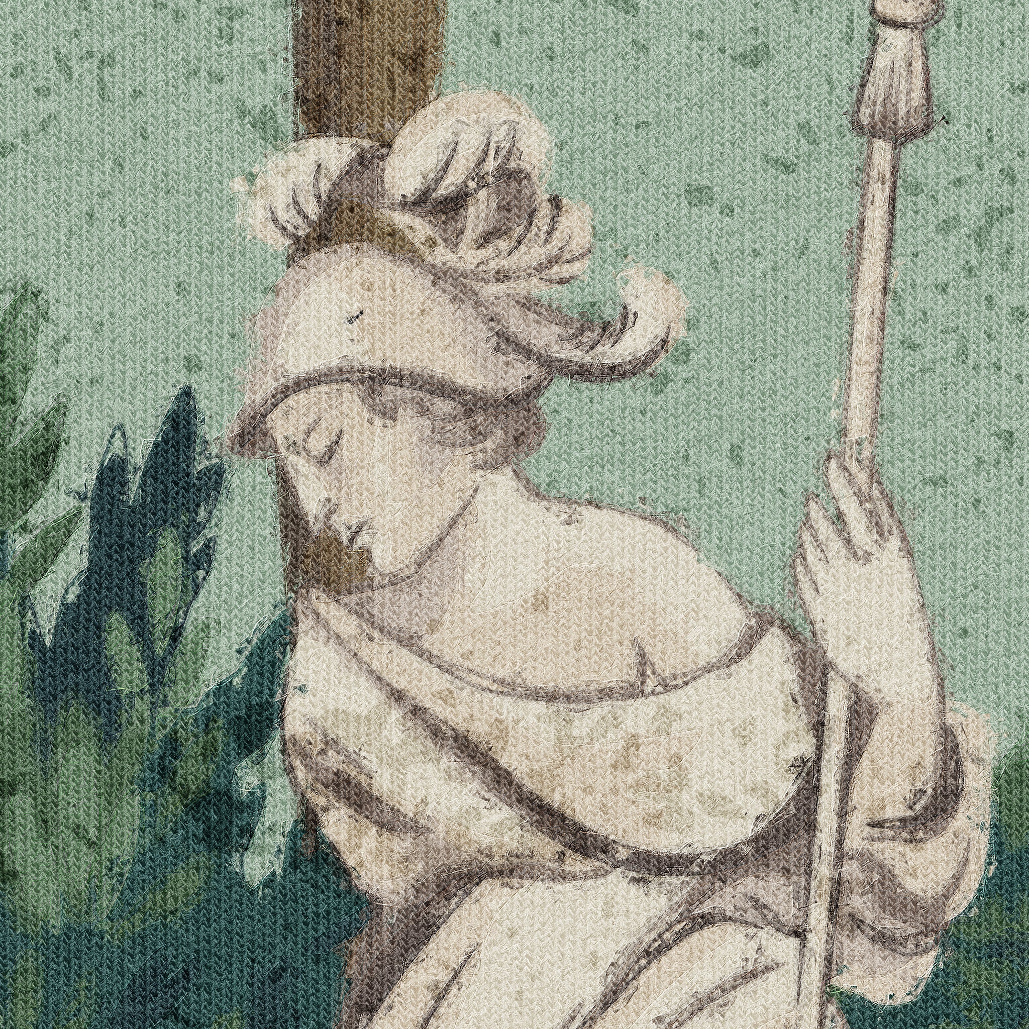 "Athena Wallpaper by Wall Blush in detailed close-up showcasing texture and design for elegant living room decor."
(Note: As an AI not designed for recognizing exact room types from partial images, I am making an assumption about the room based on the style and pattern of the wallpaper.)