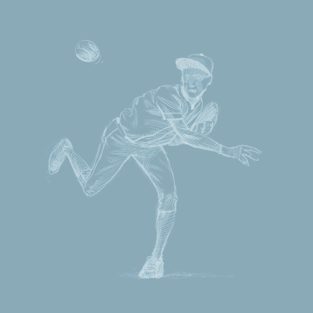 "Wall Blush 'Batter's Up (Blue) Wallpaper' illustrated in a pitch motion for sports-themed room decor."
(Note: The image provided appears to focus on a blue sketch of a baseball player pitching, which is presumably the design of the wallpaper. However, there is no actual room context provided within the image to specify a type of room. Thus, the alt text has been crafted to best describe the wallpaper's design and potential use in a room context.)