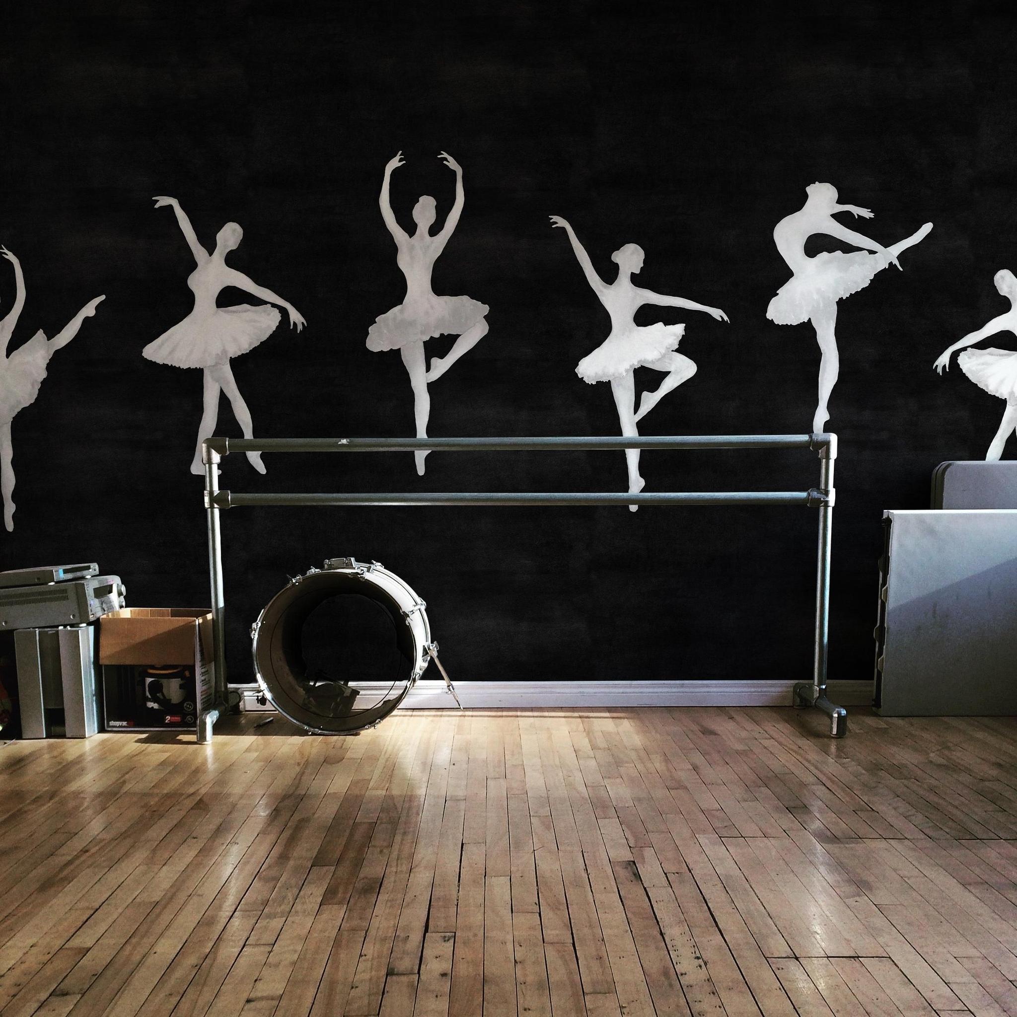 Attitude Mural Edition Wallpaper by Wall Blush in stylish dance studio room with hardwood floors