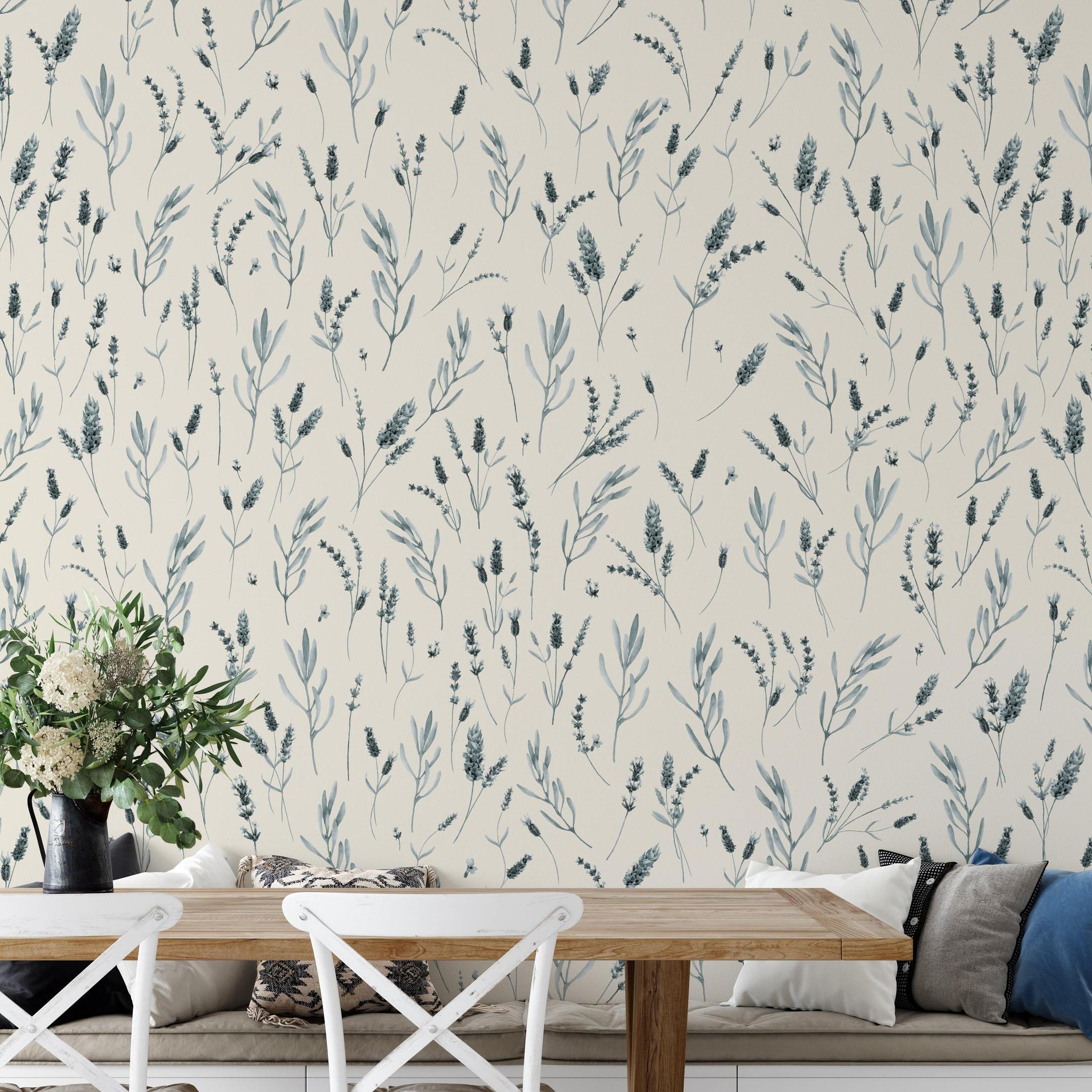 Keeping the Faith Wallpaper by The Tamra Judge Line in a cozy dining room setting with floral design focus.