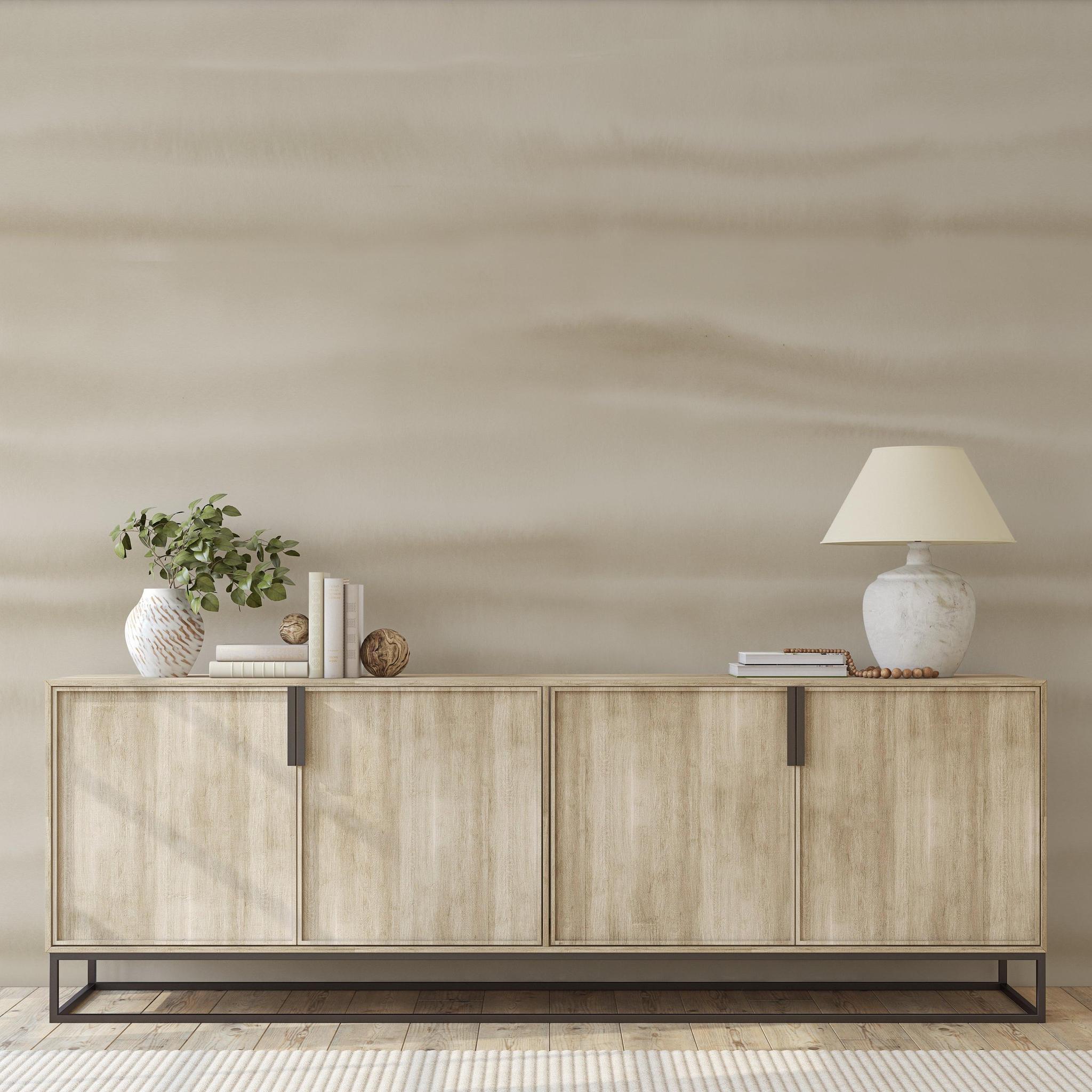 Elegant Fraya (Oatmeal) Wallpaper from The Ania Zwara Line in a modern living room setting.