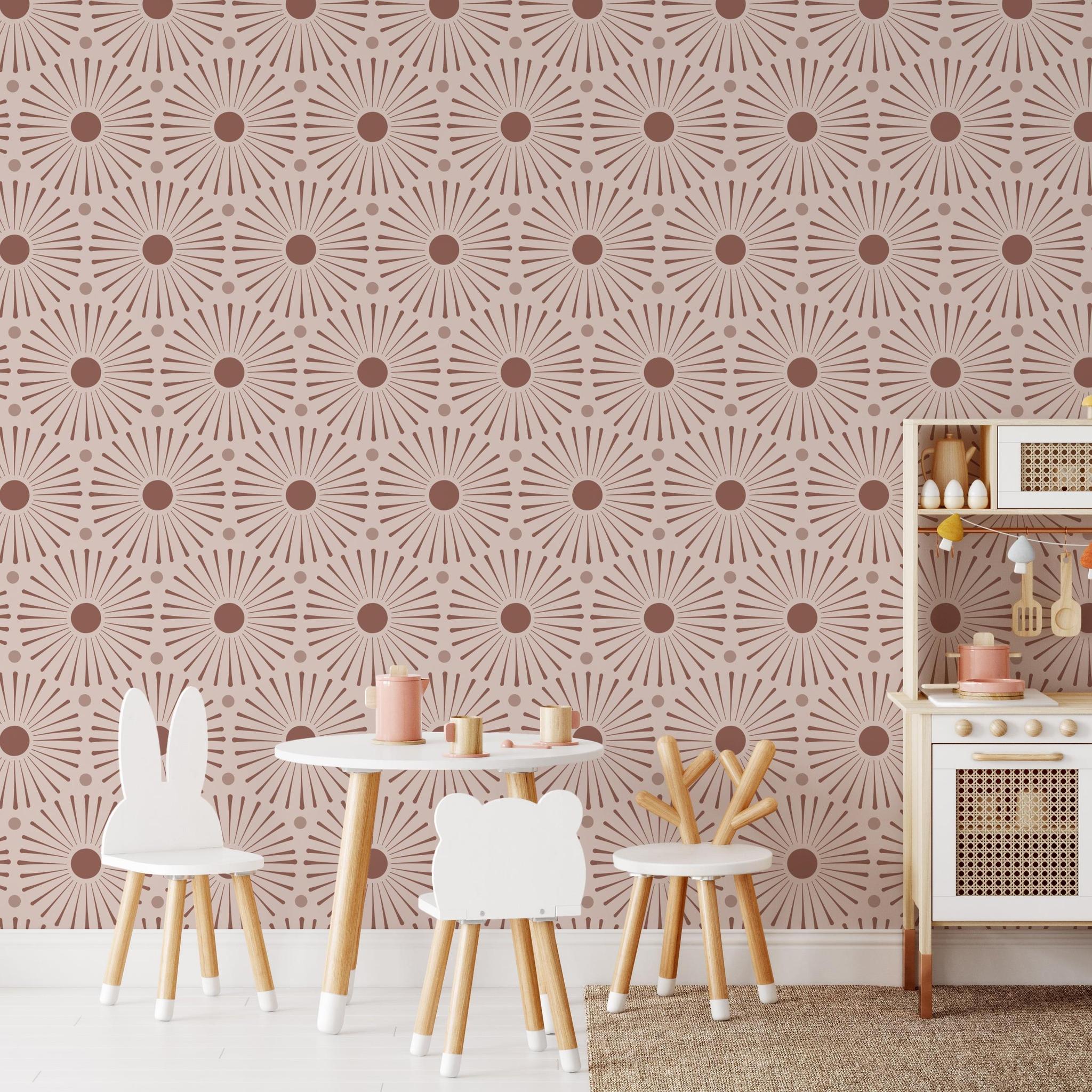 Esmeralda Wallpaper by Wall Blush SG02 in a stylish children's room with accent wall focus.