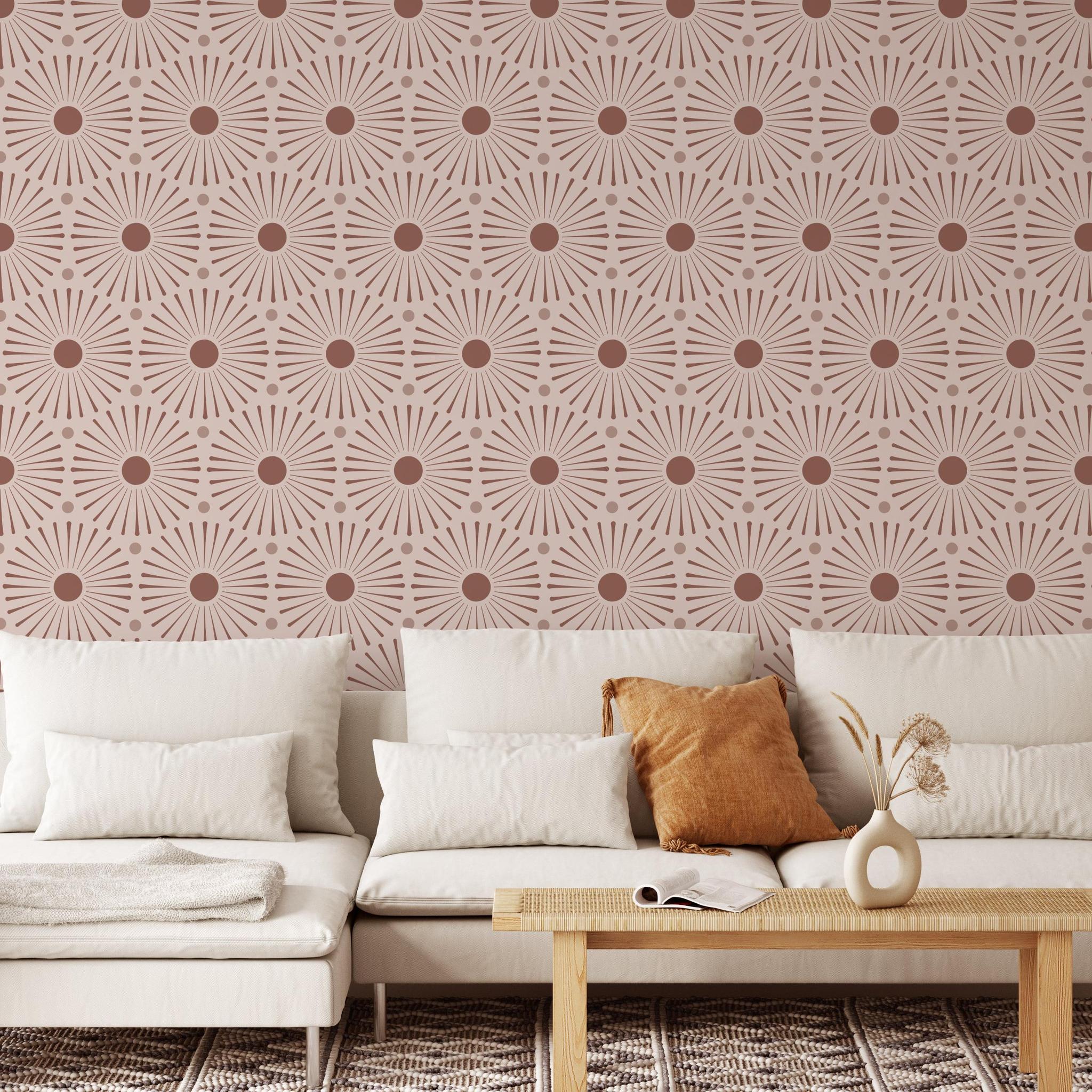 Esmeralda Wallpaper by Wall Blush SG02 enhancing a modern living room's ambiance with its bold pattern.
