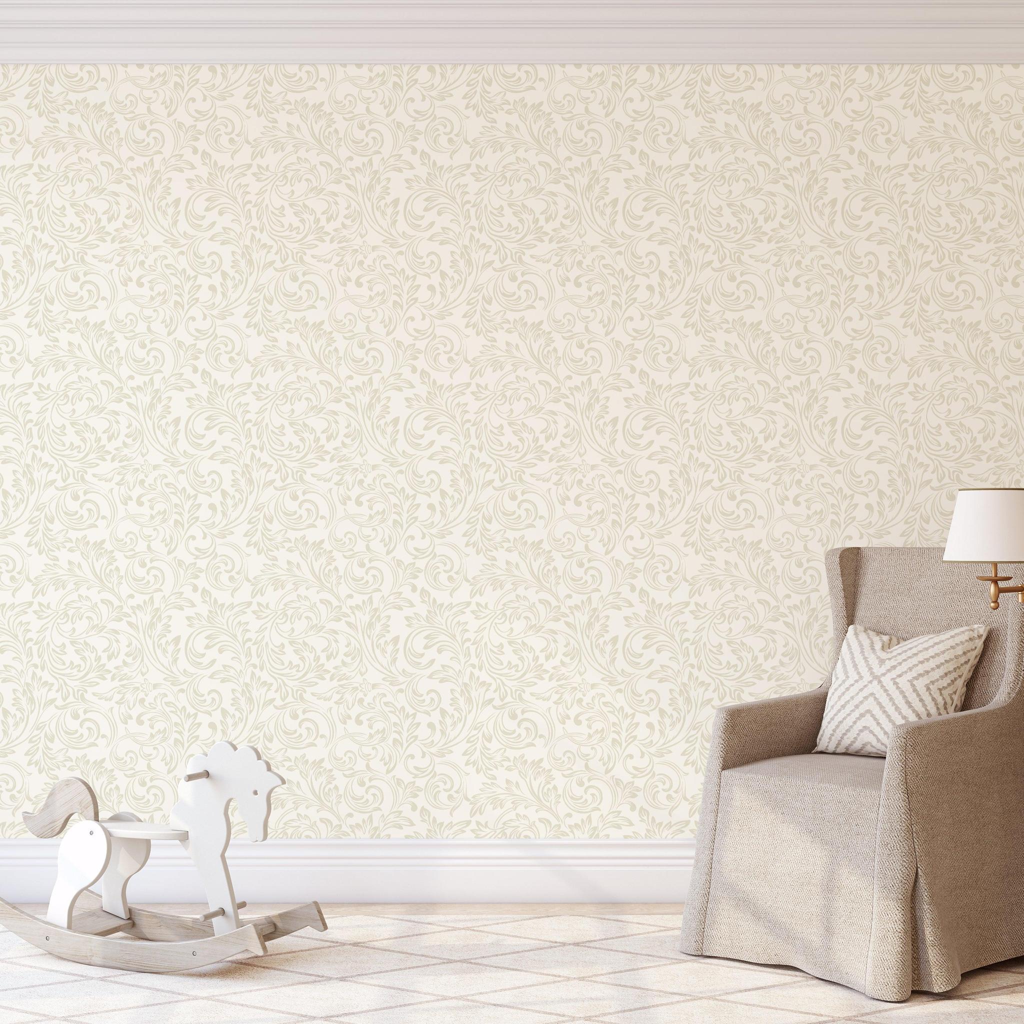 Estelle Wallpaper by Wall Blush SG02 in a cozy living room, showcasing elegant wall designs and decor focus.