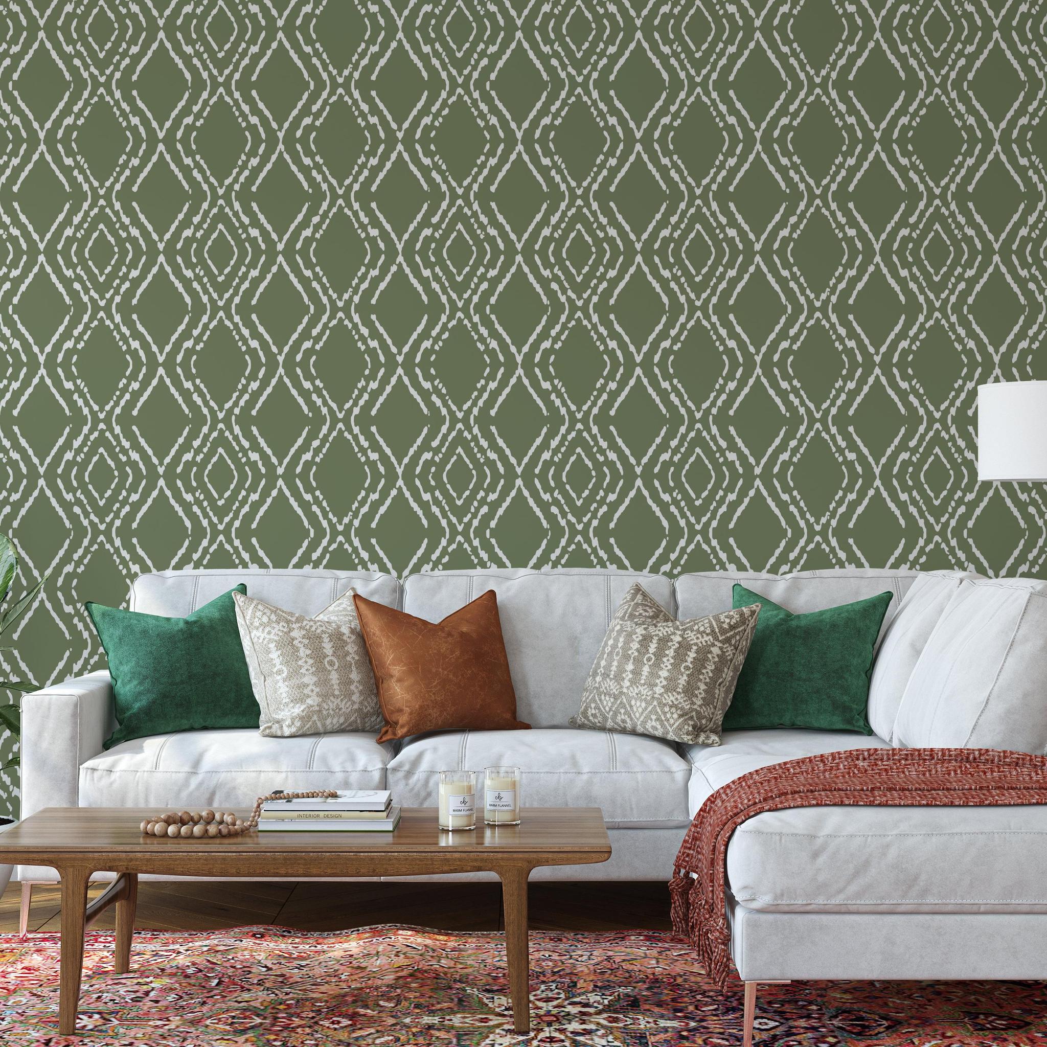 Gemma Wallpaper from Wall Blush SG02 featuring in a stylish living room with modern decor accents.