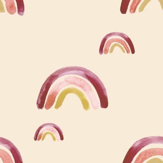 Follow Your Dreams Wallpaper by The Minty Line, pastel rainbow design for a cozy bedroom.