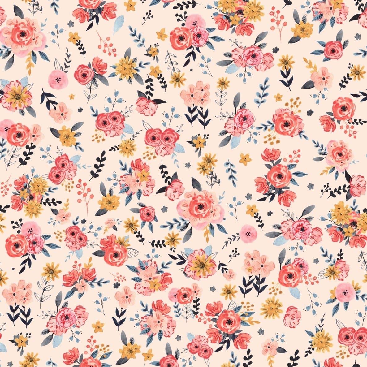 Alt text: In Bloom (Blush) Wallpaper by Wall Blush with floral design, perfect for a living room accent wall, highlighting the space with elegance.