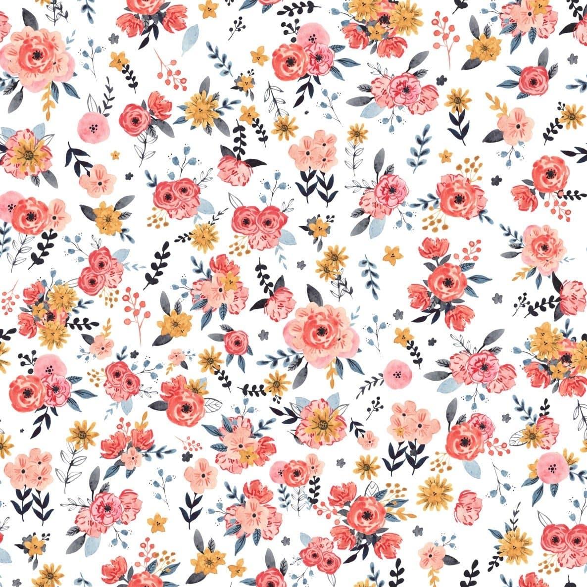 Wall Blush's In Bloom (White) Wallpaper featuring floral patterns in a cozy living room setting.