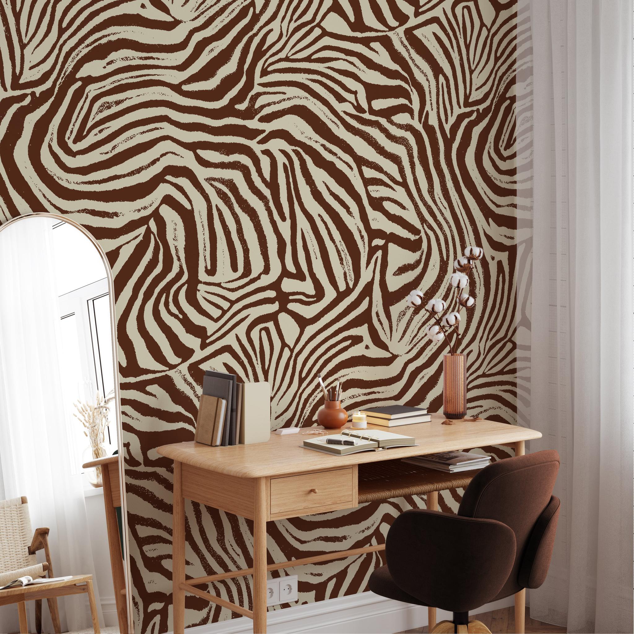 "Jules Wallpaper by Wall Blush adding a bold pattern to a modern home office space, highlighting the wall as the focal point."