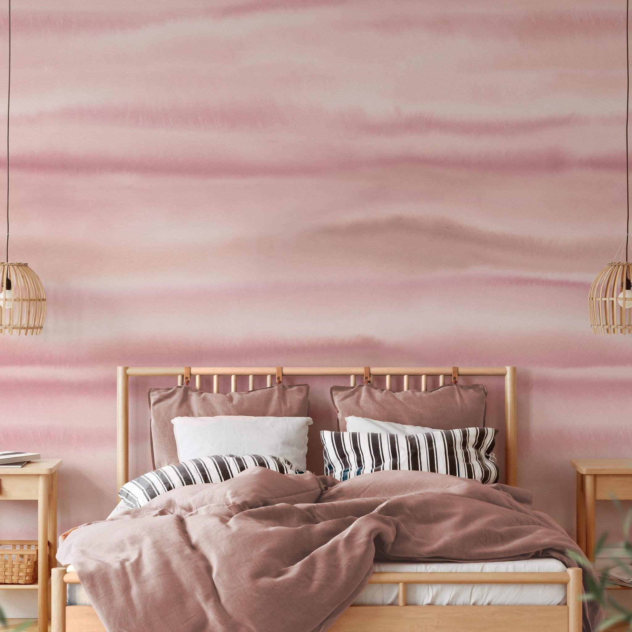 Fraya Passionfruit Wallpaper from The Ania Zwara Line in a modern bedroom, with a focus on the stylish wall design.