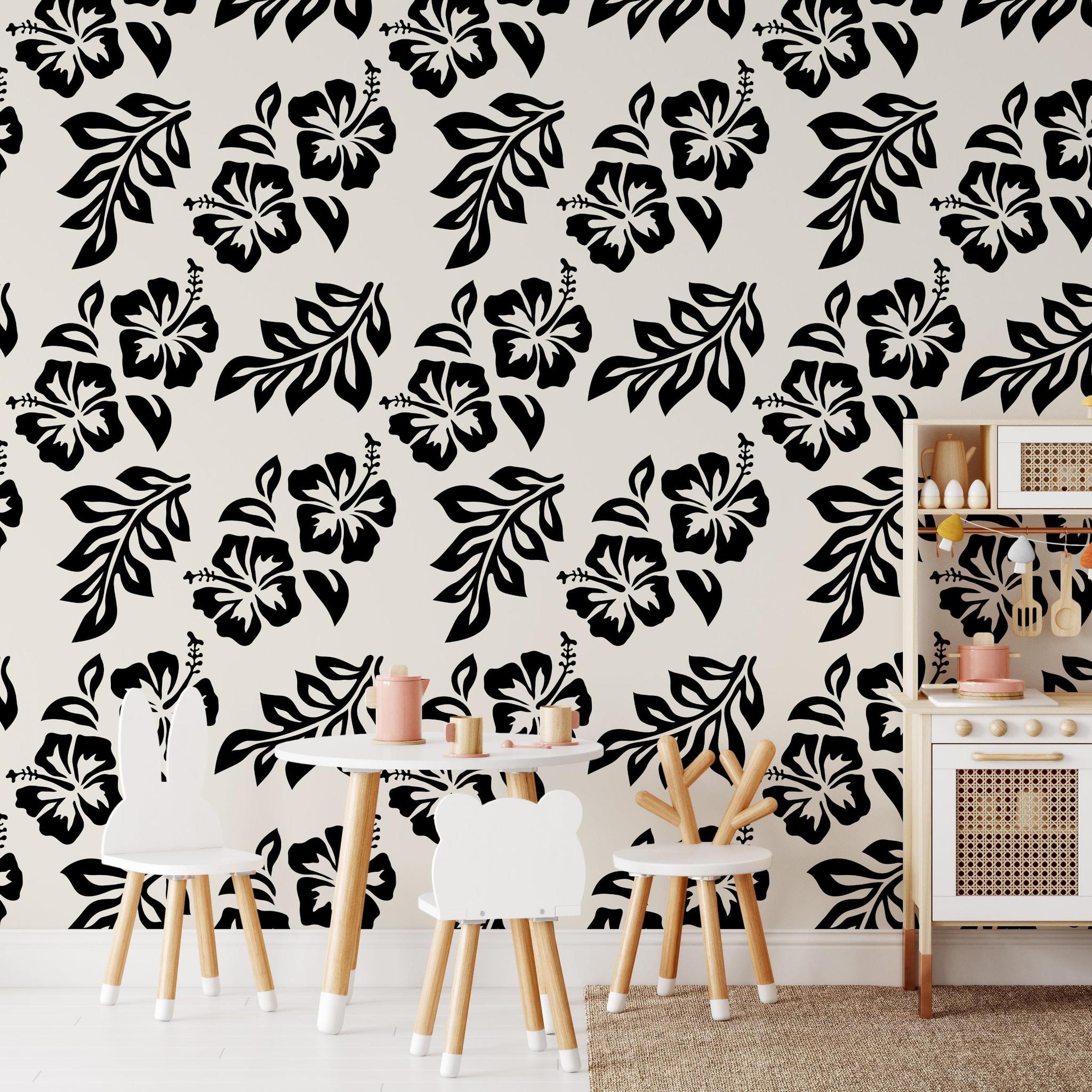 Luana Wallpaper by Wall Blush SG02 showcased in stylish kids' room, emphasizing elegant floral patterns.