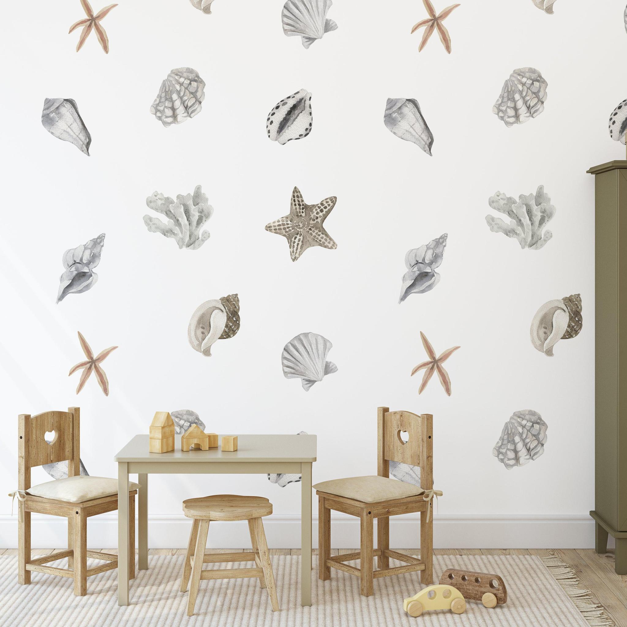 Nautilus Wallpaper by Wall Blush SG02 in a children's room with light wood furniture, focusing on the stylish wall design.