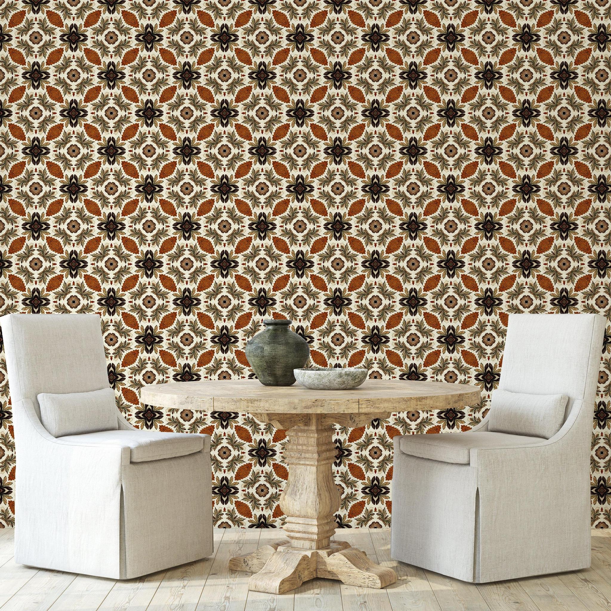 Maple Wallpaper by Wall Blush SG02 in a modern dining room with focus on the detailed wall pattern.