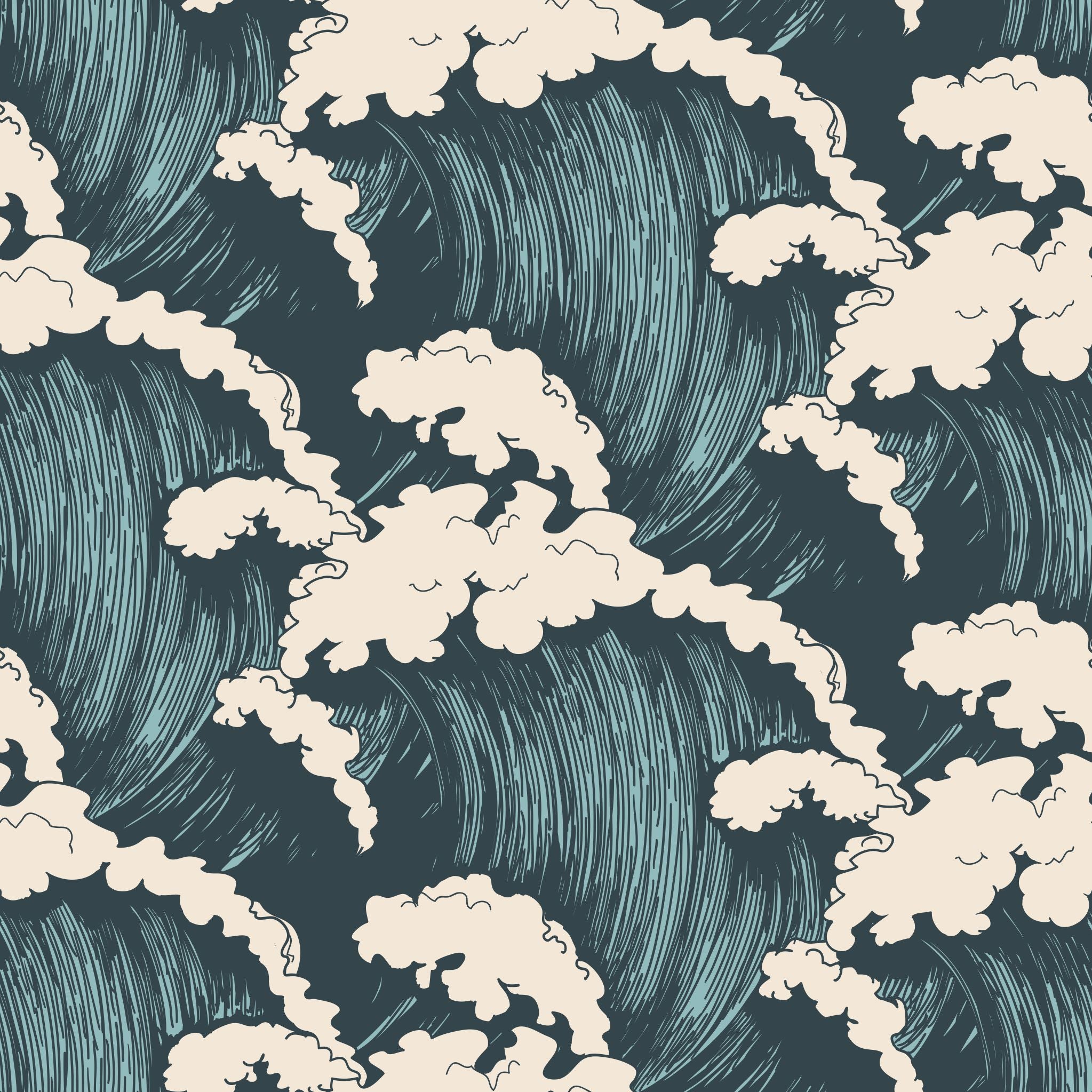 "Maverick Wallpaper by Wall Blush with playful clouds pattern in a modern home office setting."