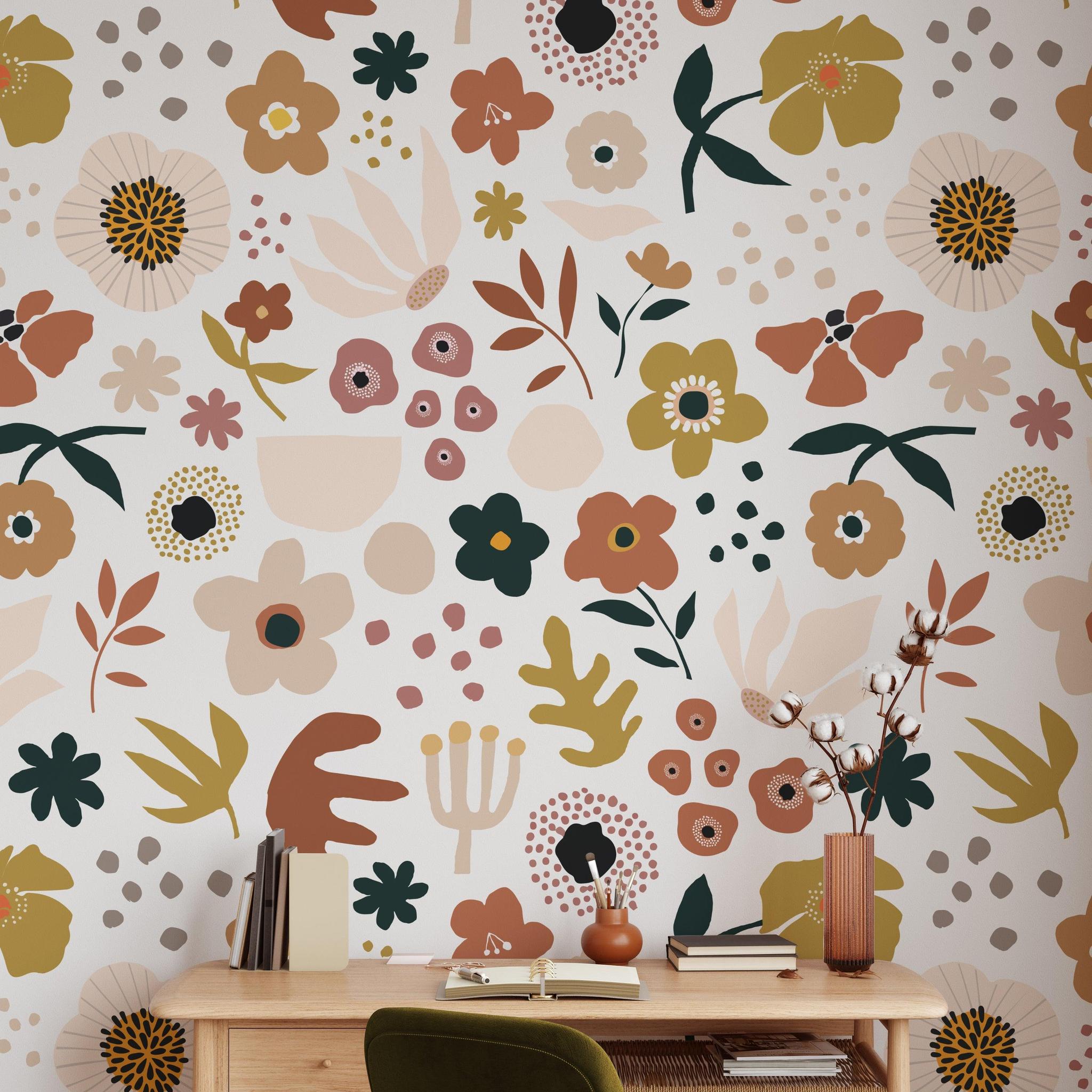 Mila Wallpaper by The Stefanie Bloom Line in a stylish home office with vibrant floral design.