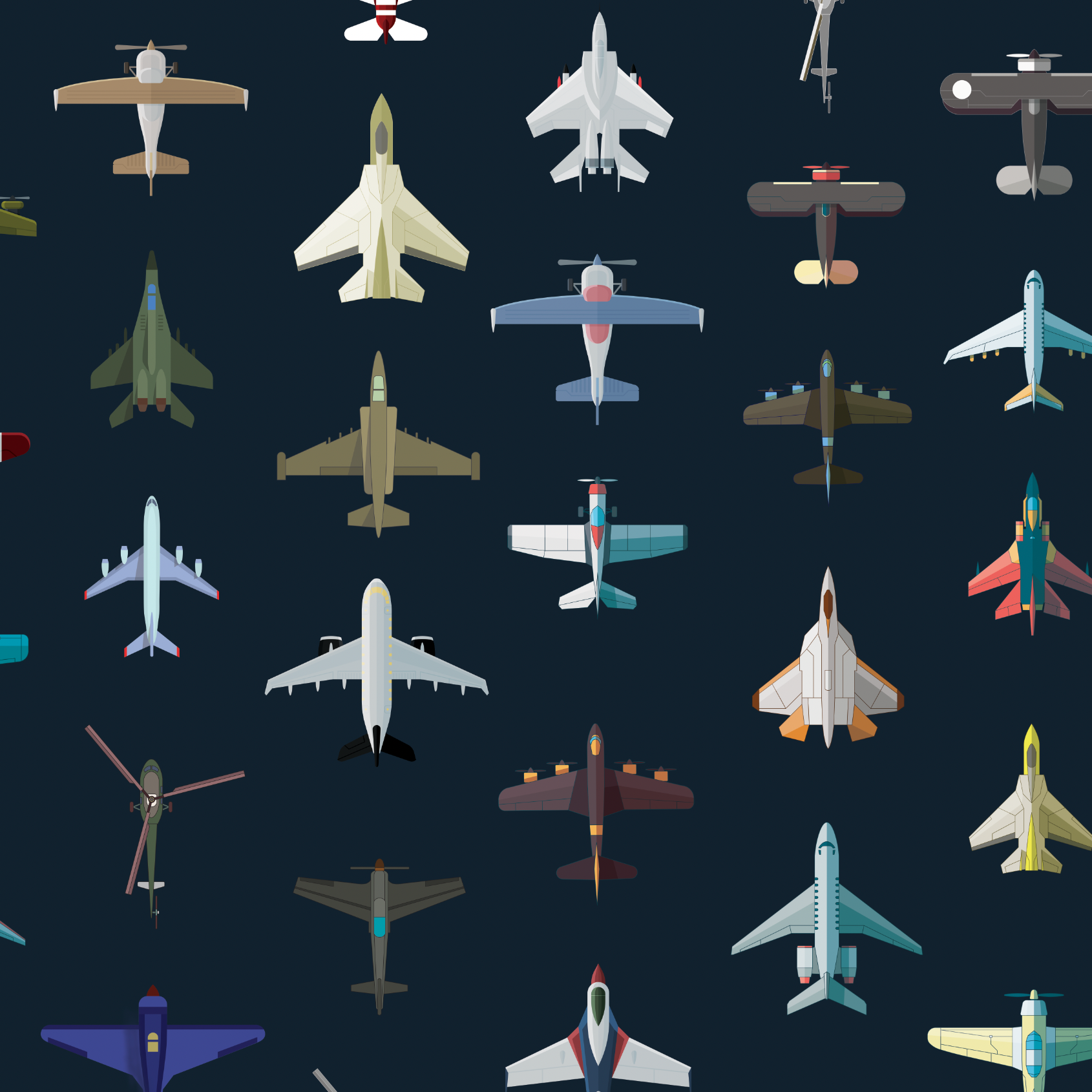 Wall Blush Aviator Wallpaper featuring various aircraft designs for a child's room focal wall.